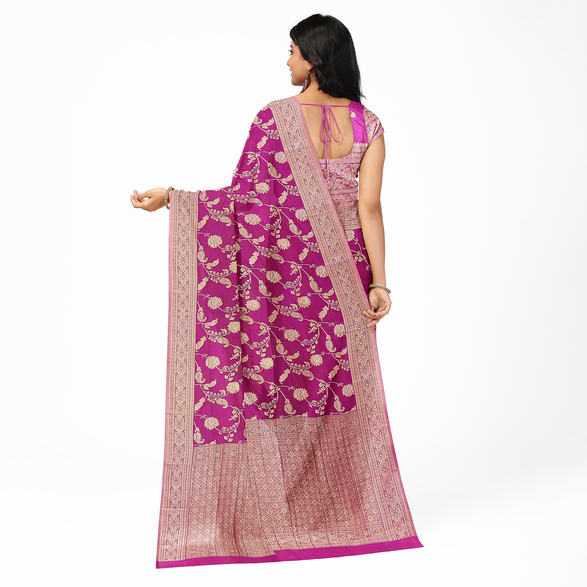 Onion Shade Semi Georgette Silk Saree with Zari Accents – Lightweight Festive Saree Online - New Sudarshan Silks`