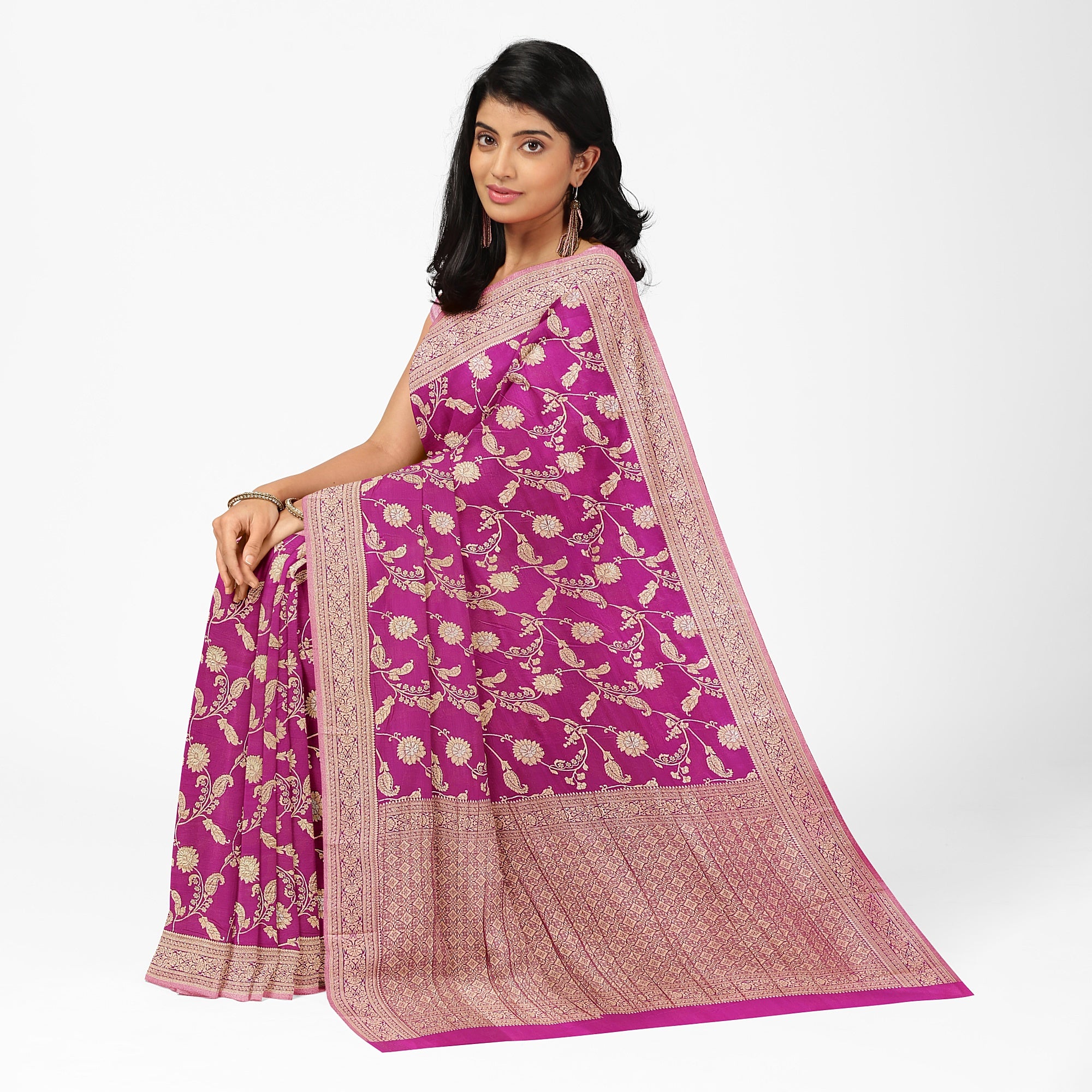 Onion Shade Semi Georgette Silk Saree with Zari Accents – Lightweight Festive Saree Online - New Sudarshan Silks`