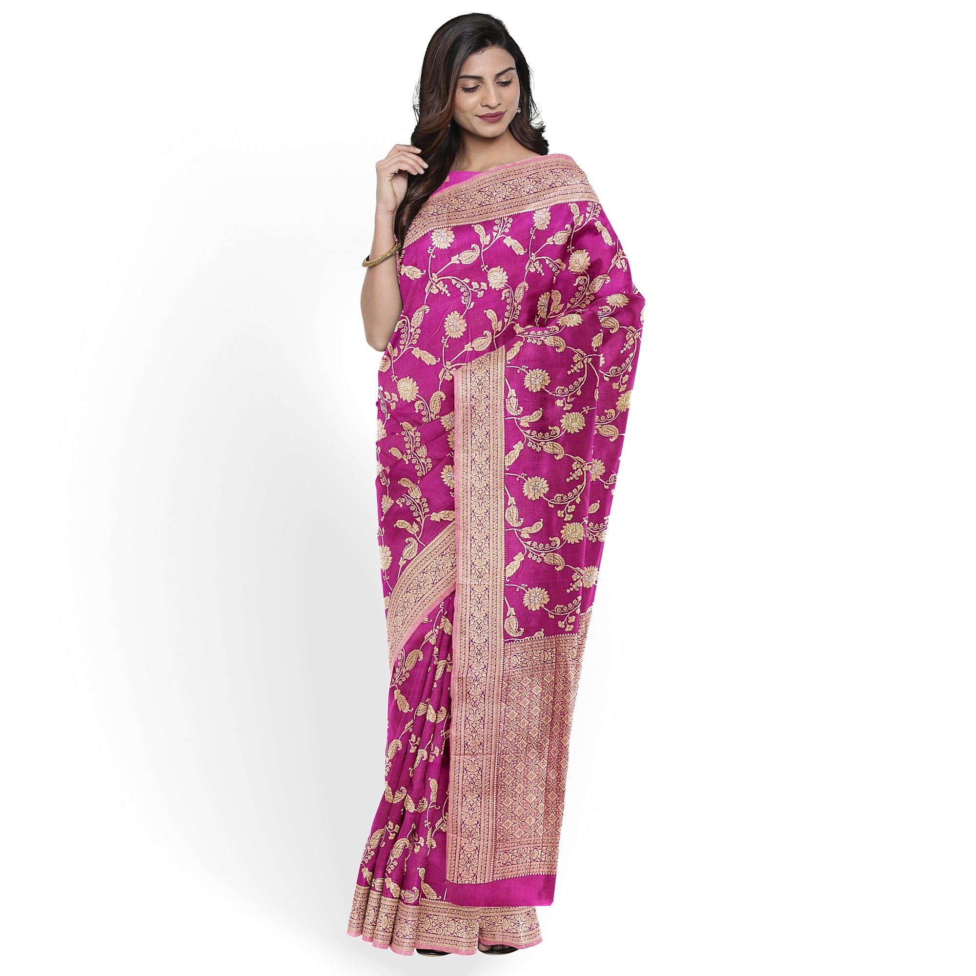 Onion Shade Semi Georgette Silk Saree with Zari Accents – Lightweight Festive Saree Online - New Sudarshan Silks`