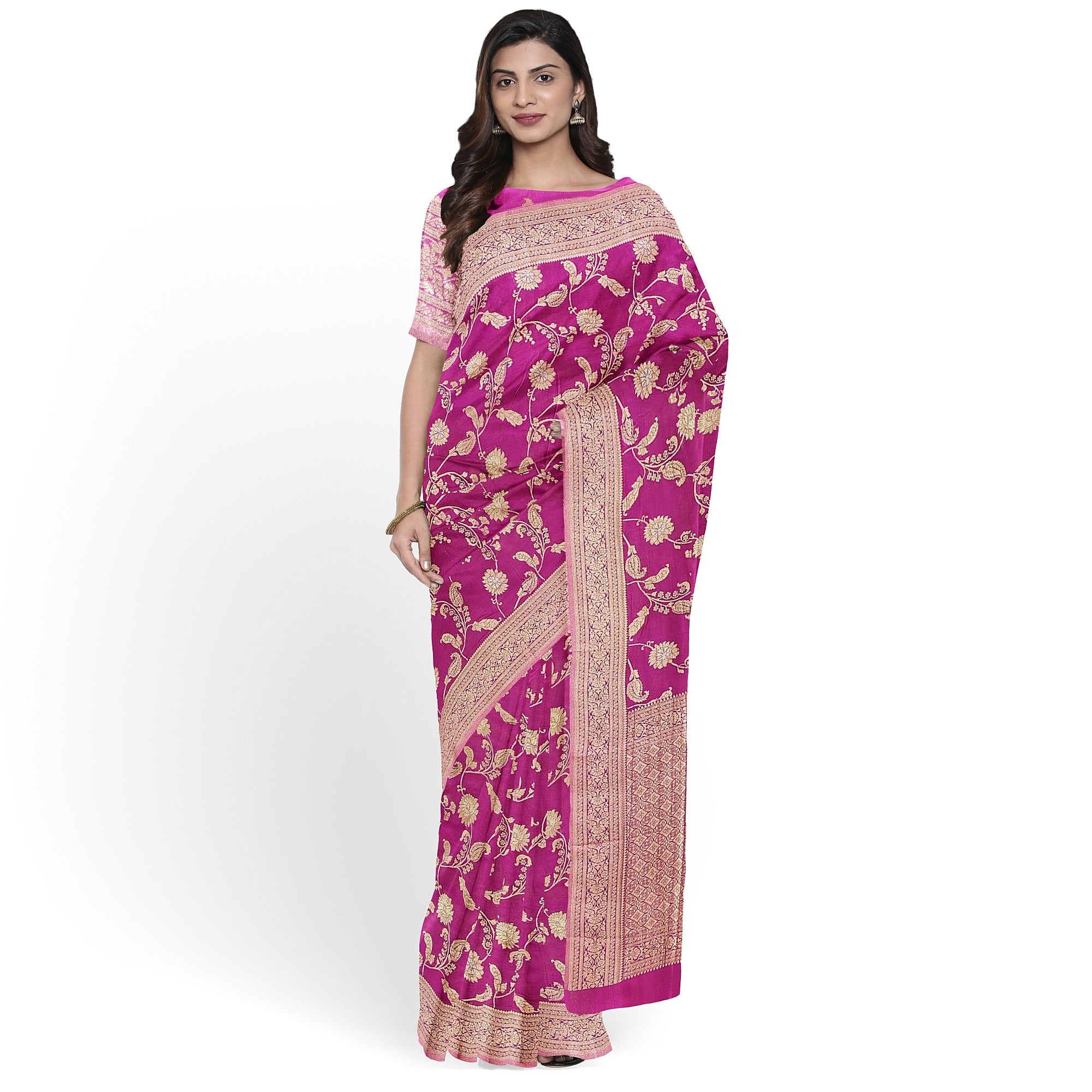 Onion Shade Semi Georgette Silk Saree with Zari Accents – Lightweight Festive Saree Online - New Sudarshan Silks`