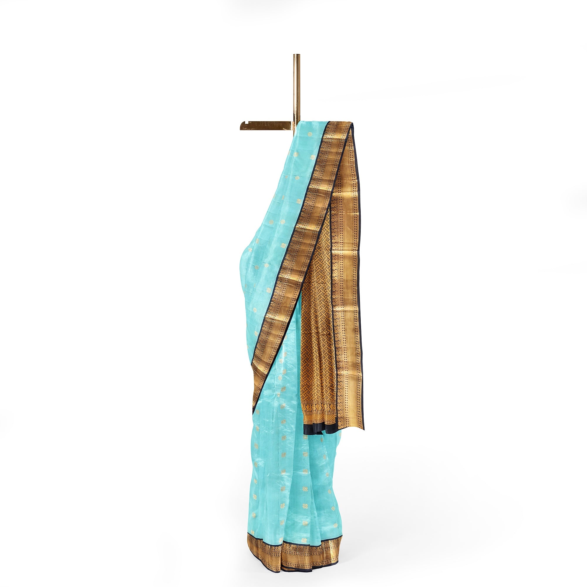 Sky Blue Kanjivaram Silk Saree with Black Peacock Zari Border – Elegant Handloom Saree for Weddings Online - New Sudarshan Silks`