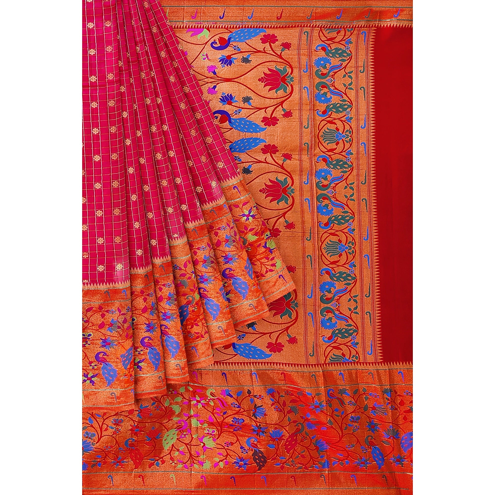 Dark Pink Pure Paithani Silk Saree with Traditional Paithani Border – Regal Handloom Saree Online - New Sudarshan Silks`