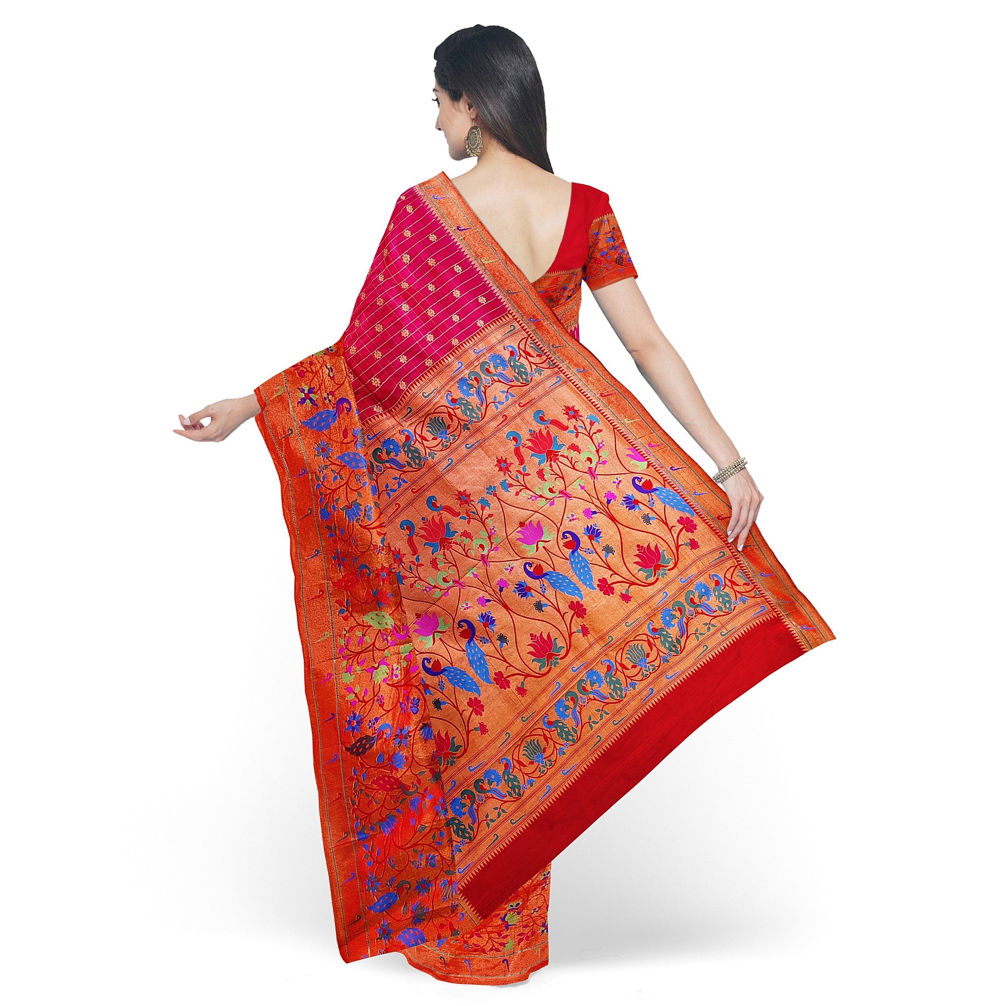 Dark Pink Pure Paithani Silk Saree with Traditional Paithani Border – Regal Handloom Saree Online - New Sudarshan Silks`