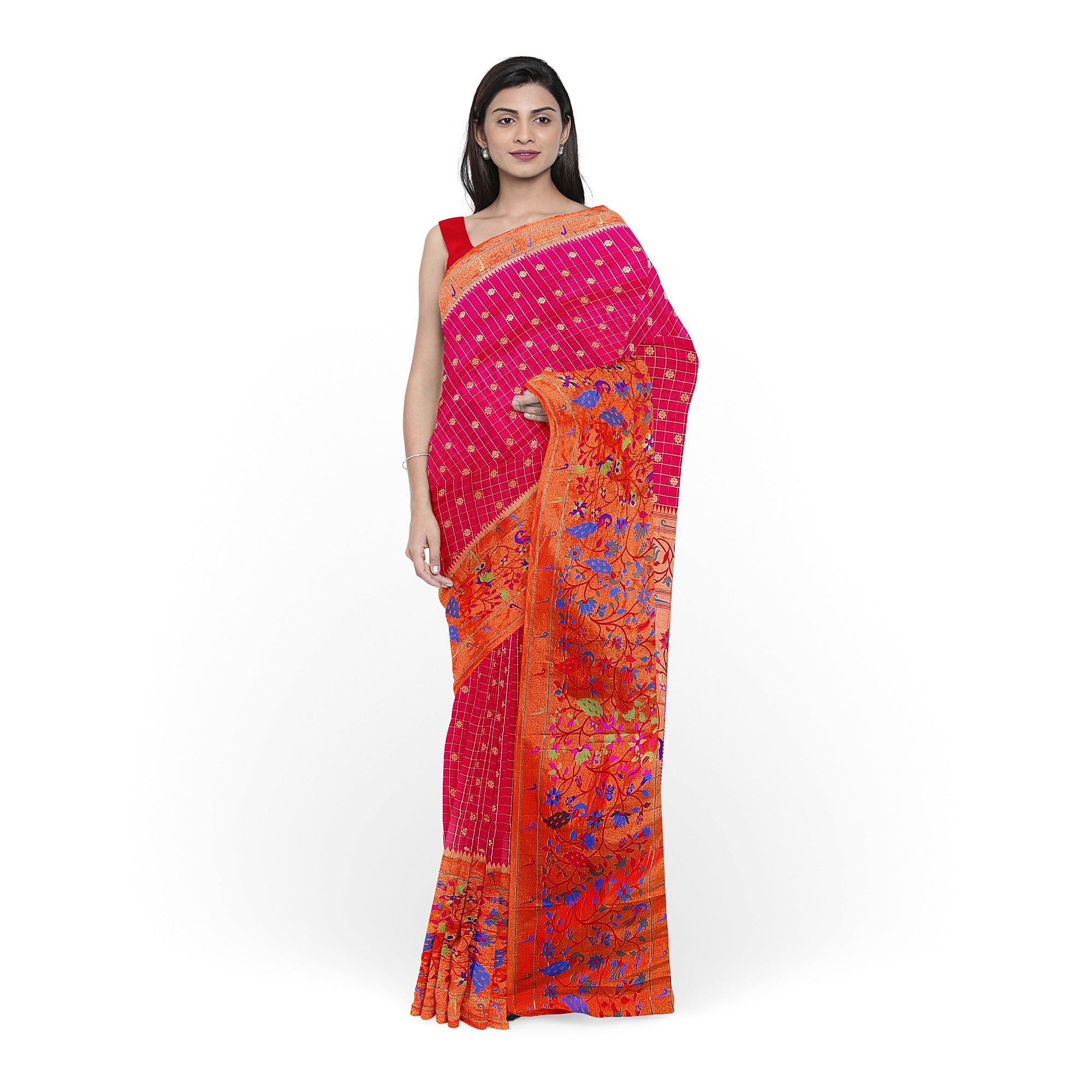 Dark Pink Pure Paithani Silk Saree with Traditional Paithani Border – Regal Handloom Saree Online - New Sudarshan Silks`