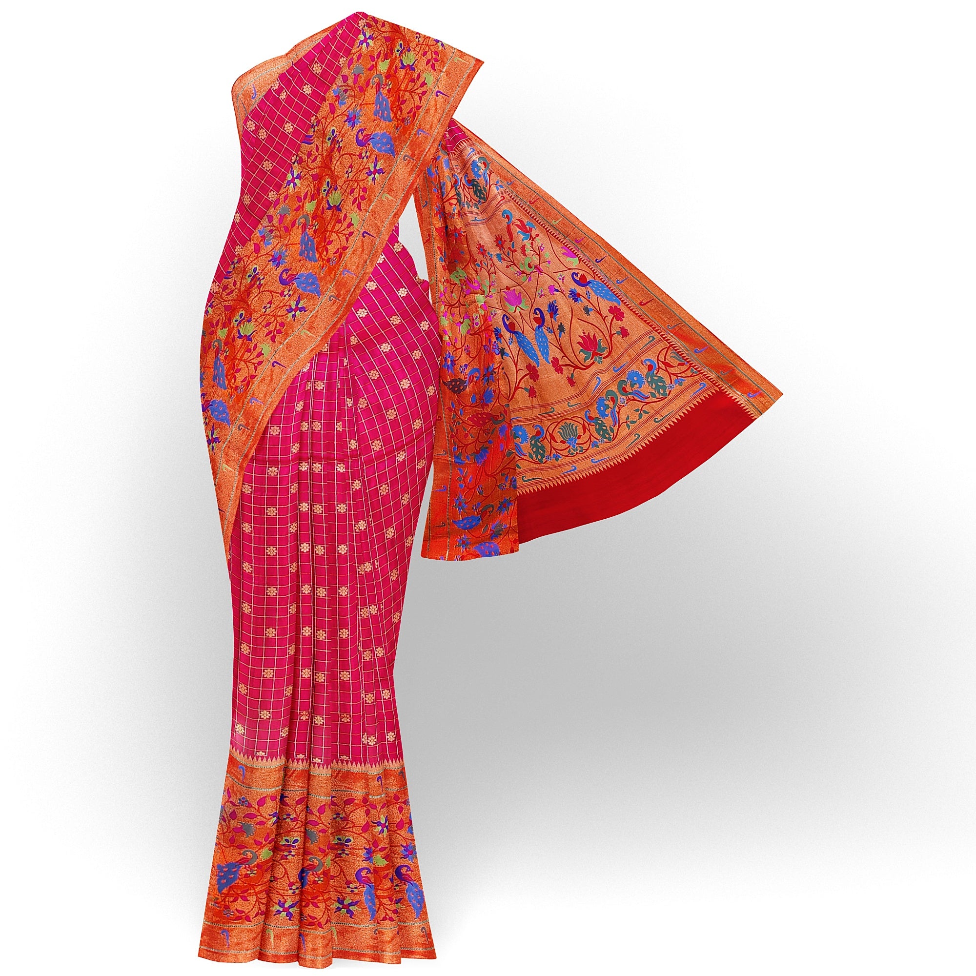 Dark Pink Pure Paithani Silk Saree with Traditional Paithani Border – Regal Handloom Saree Online - New Sudarshan Silks`