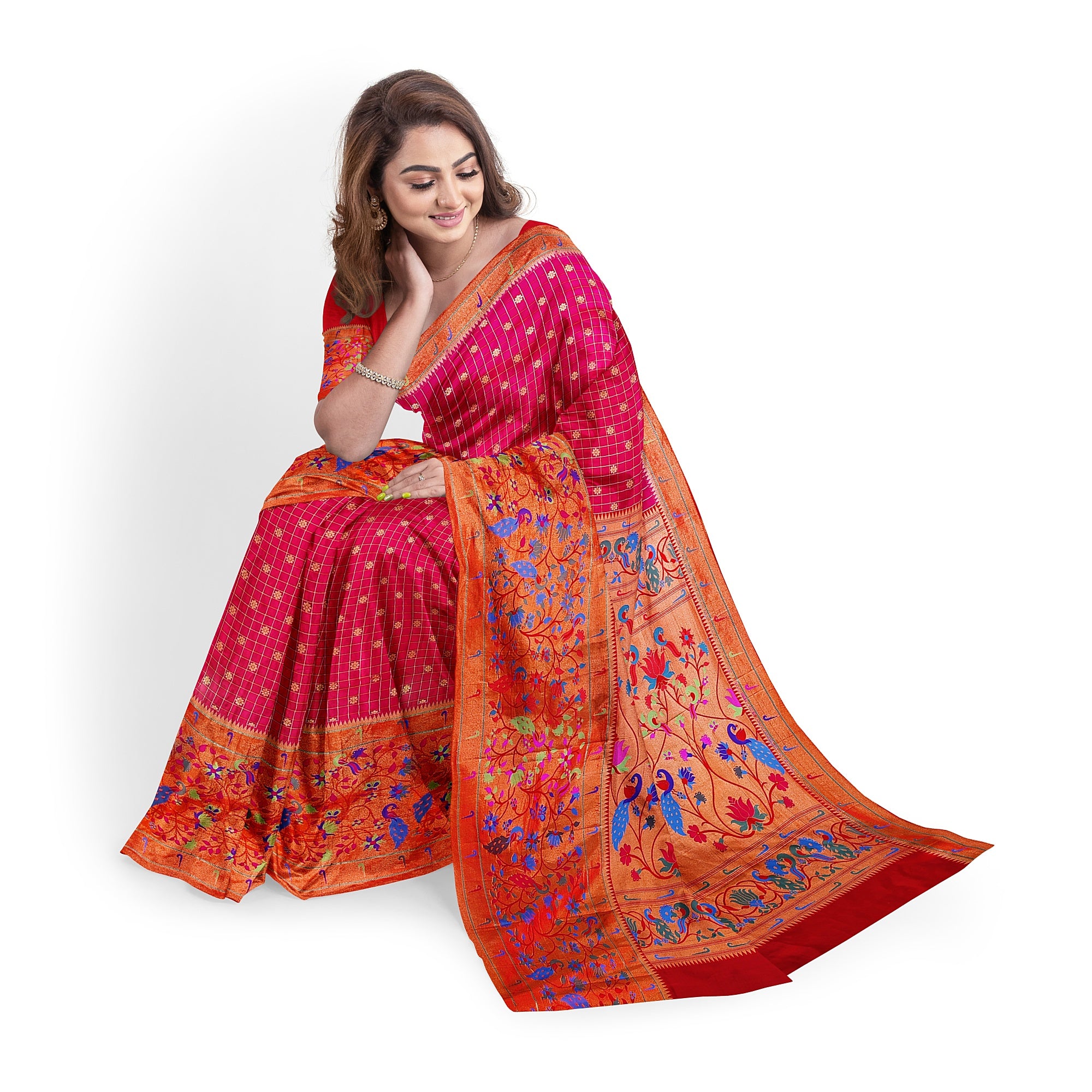 Dark Pink Pure Paithani Silk Saree with Traditional Paithani Border – Regal Handloom Saree Online - New Sudarshan Silks`