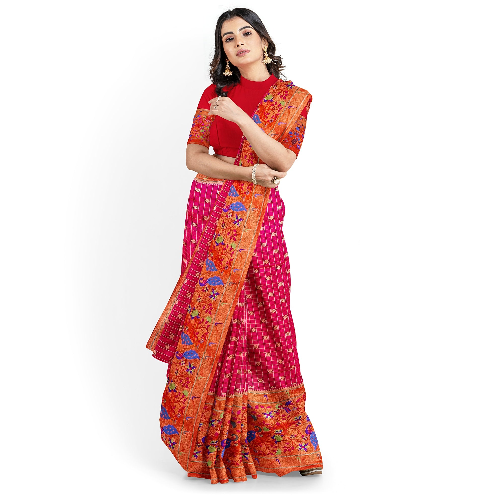 Dark Pink Pure Paithani Silk Saree with Traditional Paithani Border – Regal Handloom Saree Online - New Sudarshan Silks`