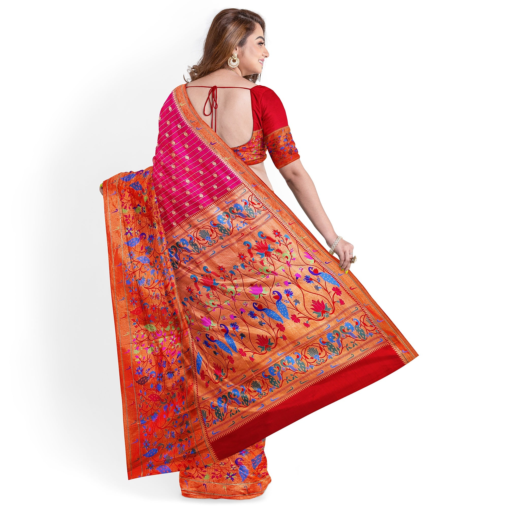 Dark Pink Pure Paithani Silk Saree with Traditional Paithani Border – Regal Handloom Saree Online - New Sudarshan Silks`