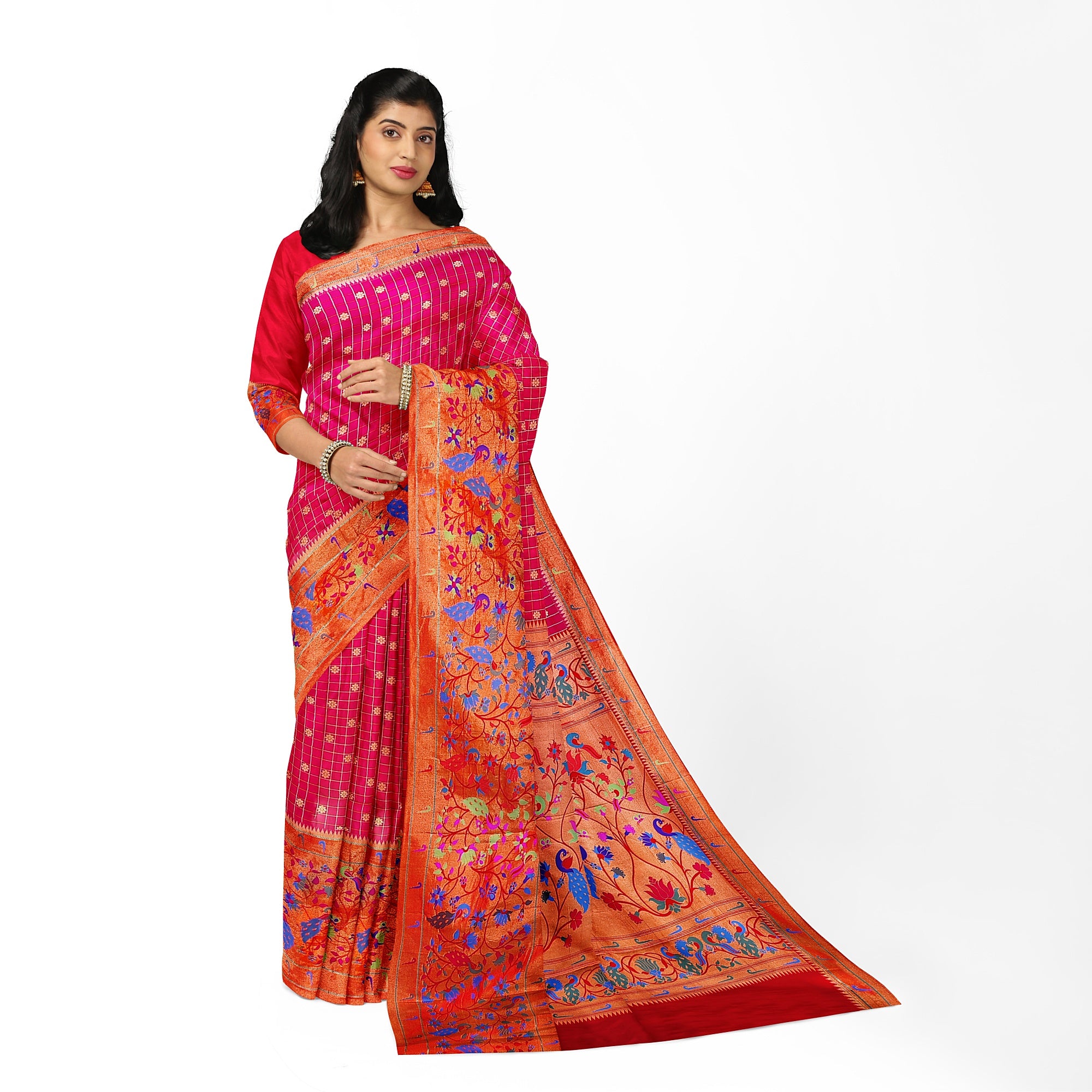 Dark Pink Pure Paithani Silk Saree with Traditional Paithani Border – Regal Handloom Saree Online - New Sudarshan Silks`