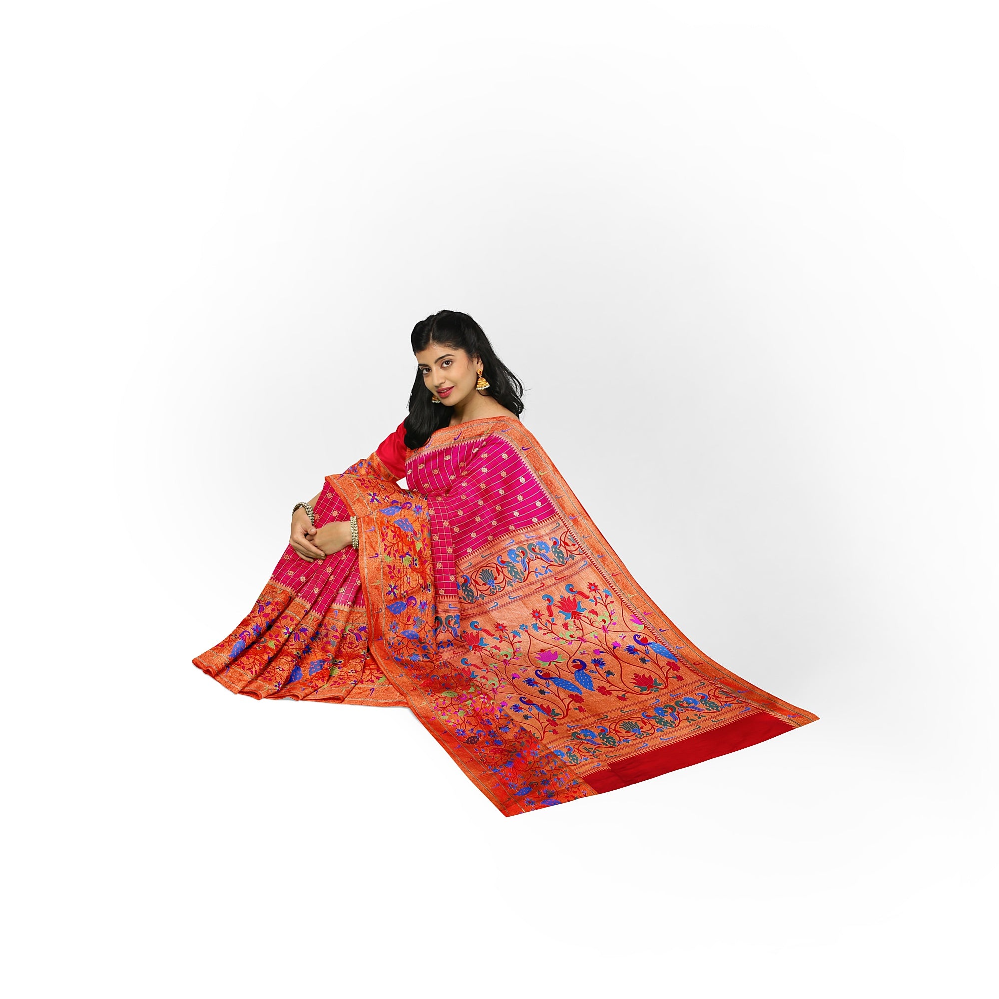 Dark Pink Pure Paithani Silk Saree with Traditional Paithani Border – Regal Handloom Saree Online - New Sudarshan Silks`