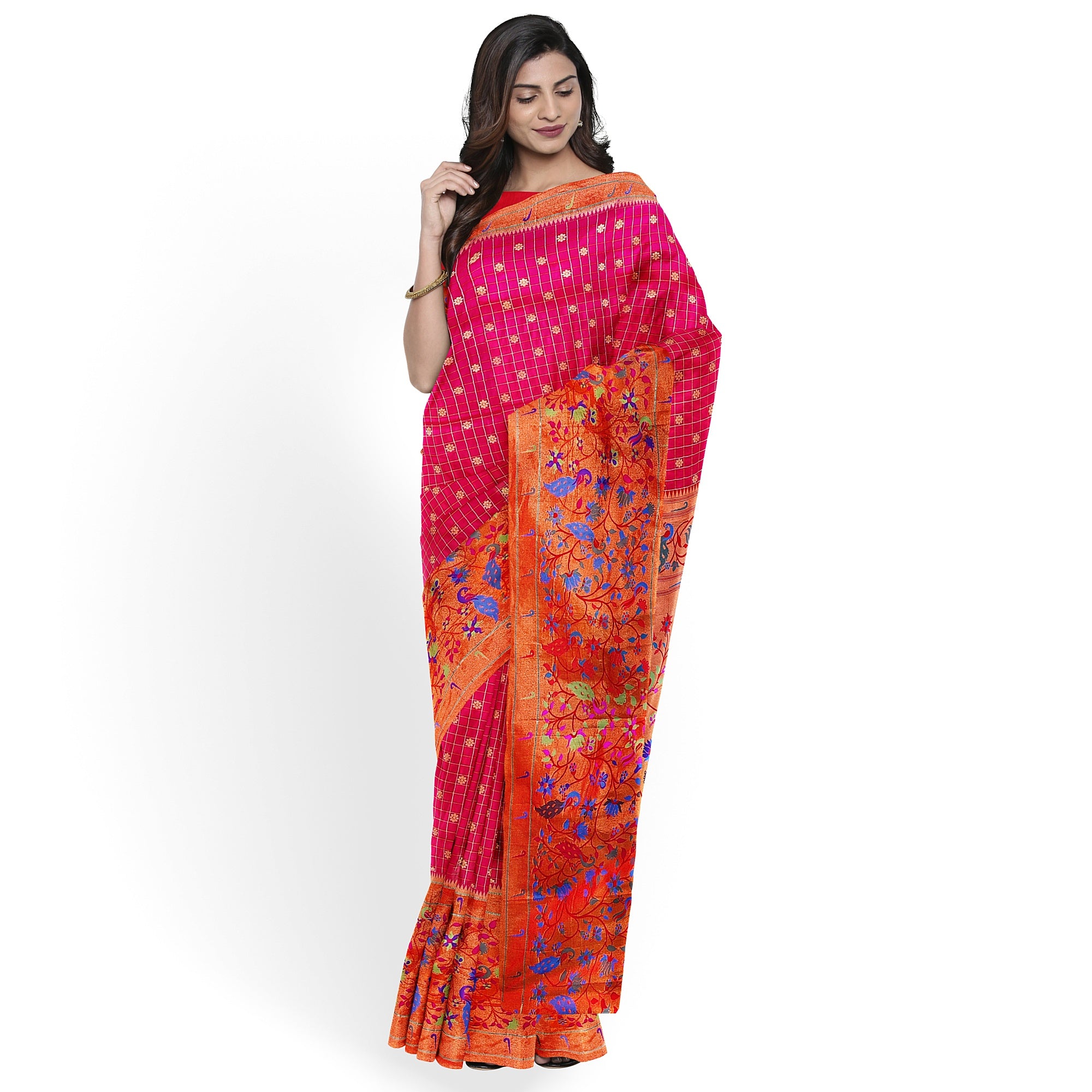 Dark Pink Pure Paithani Silk Saree with Traditional Paithani Border – Regal Handloom Saree Online - New Sudarshan Silks`