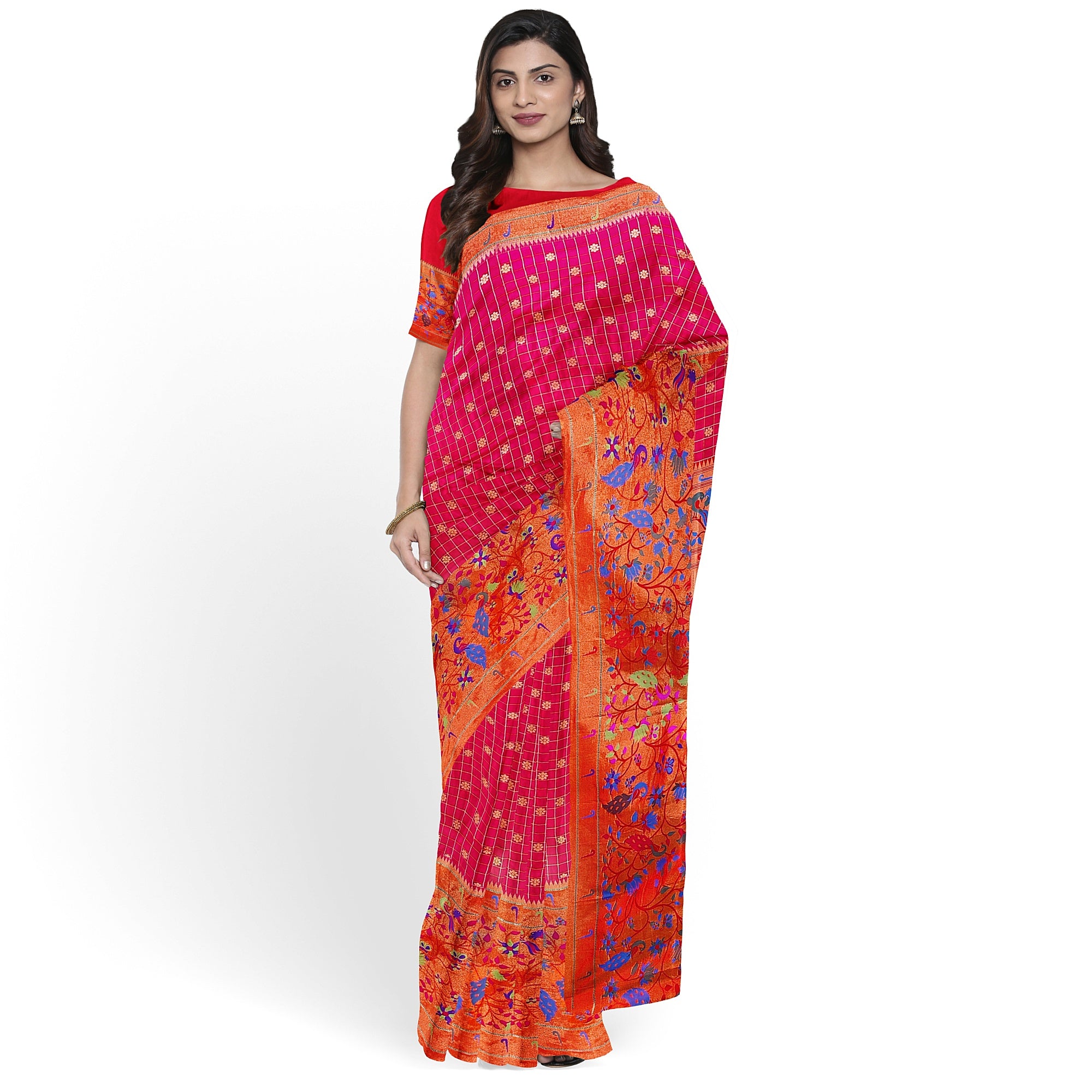 Dark Pink Pure Paithani Silk Saree with Traditional Paithani Border – Regal Handloom Saree Online - New Sudarshan Silks`