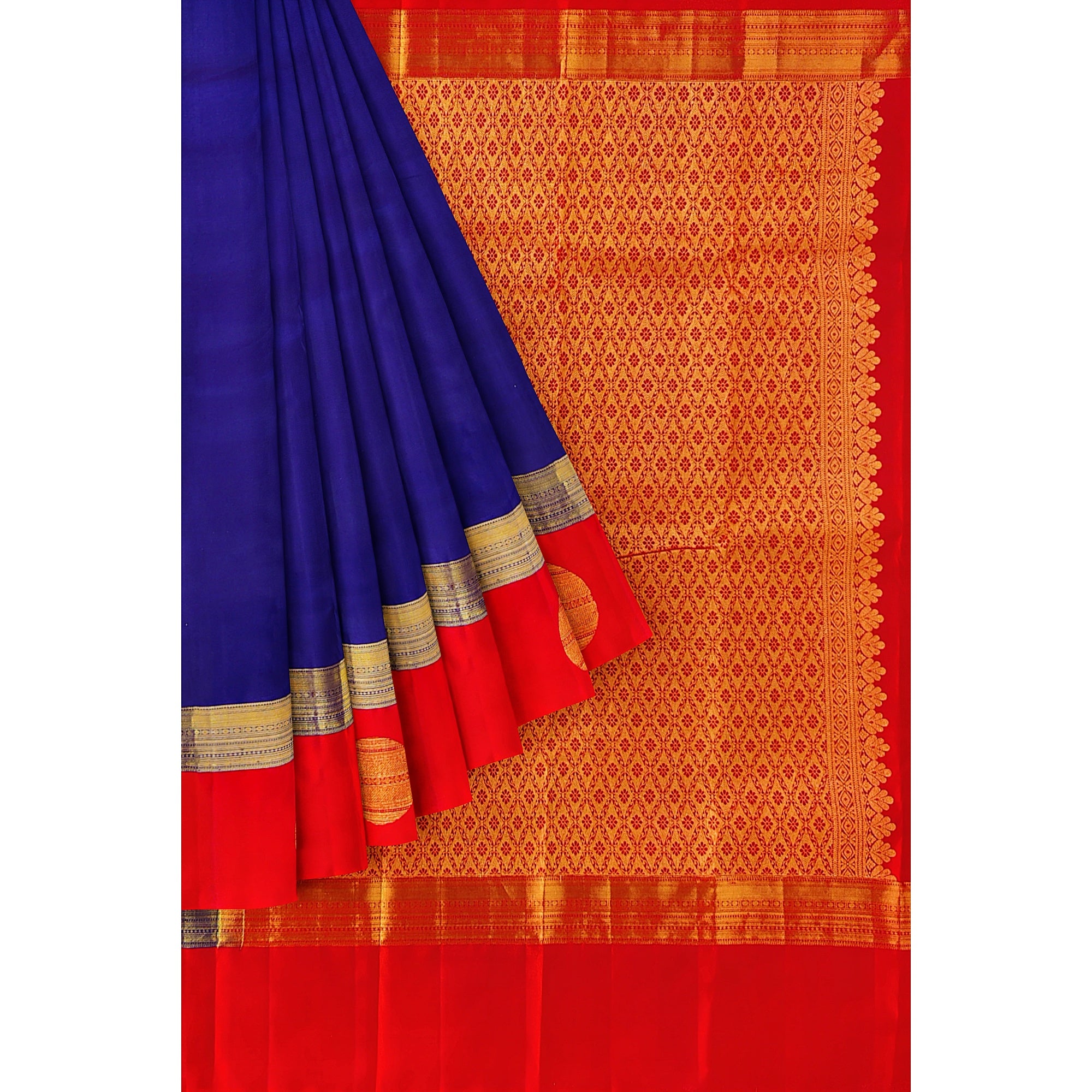 Ink Blue Kanjivaram Silk Saree with Kankambara Designer Border – Pure Handloom Bridal Saree Online - New Sudarshan Silks`