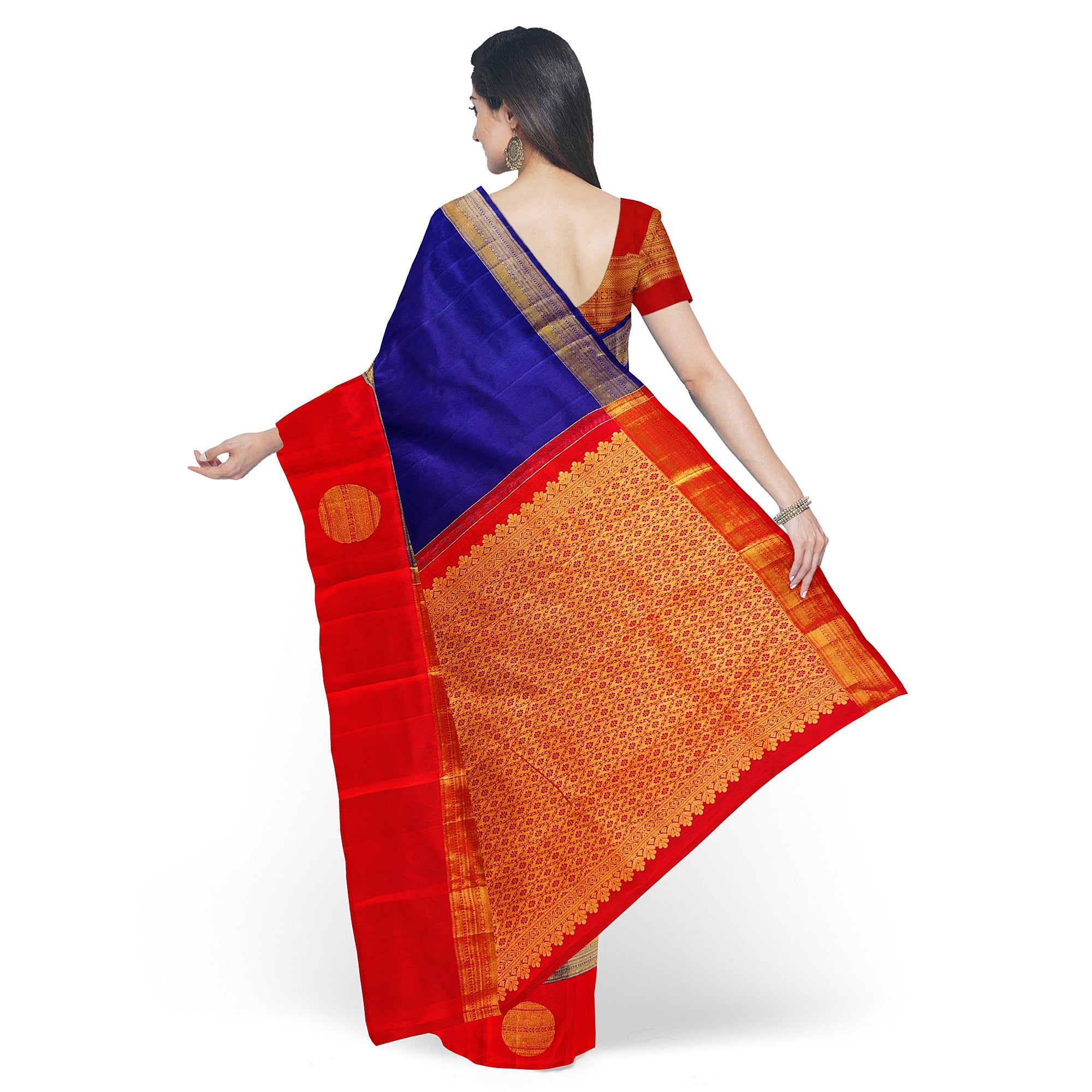 Ink Blue Kanjivaram Silk Saree with Kankambara Designer Border – Pure Handloom Bridal Saree Online - New Sudarshan Silks`