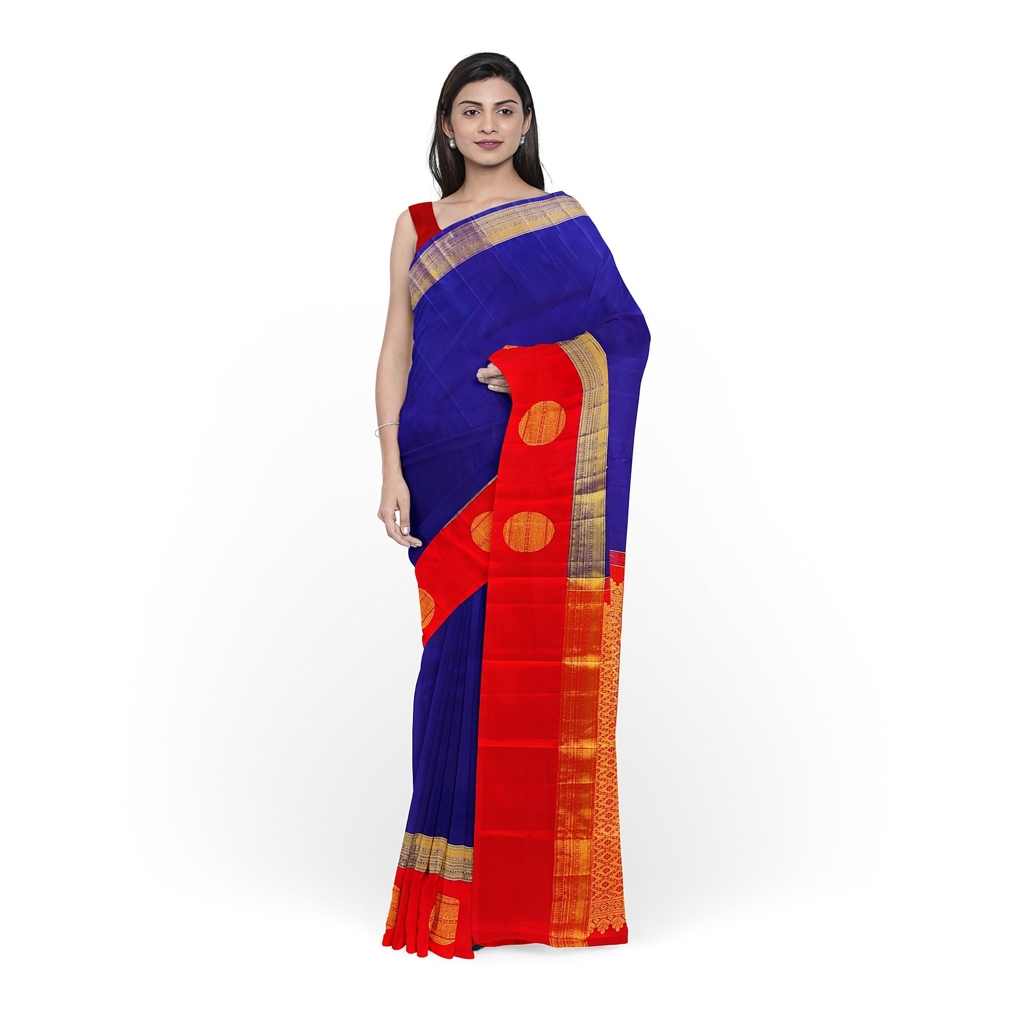Ink Blue Kanjivaram Silk Saree with Kankambara Designer Border – Pure Handloom Bridal Saree Online - New Sudarshan Silks`