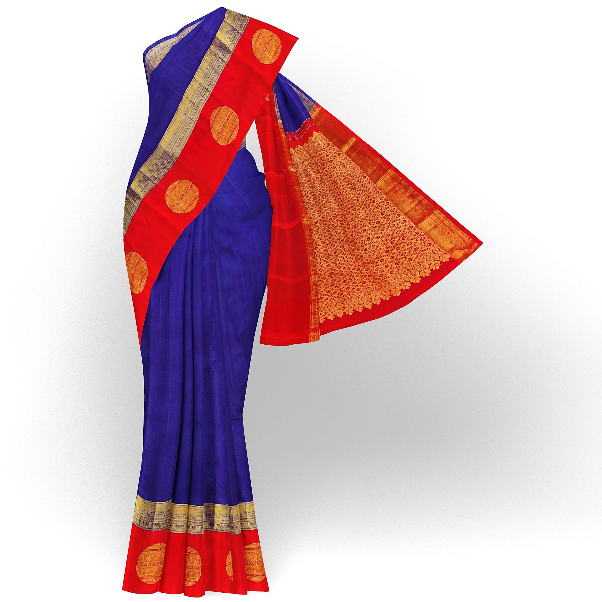 Ink Blue Kanjivaram Silk Saree with Kankambara Designer Border – Pure Handloom Bridal Saree Online - New Sudarshan Silks`