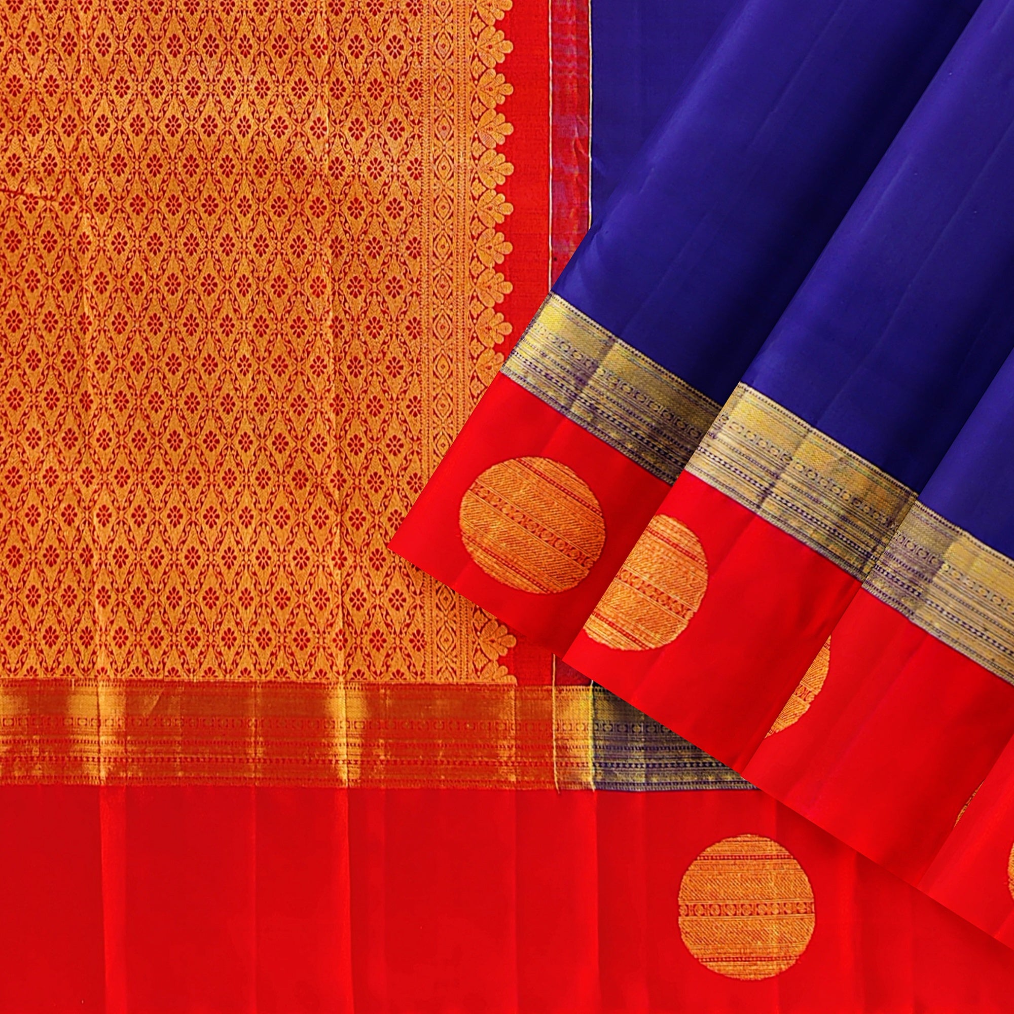 Ink Blue Kanjivaram Silk Saree with Kankambara Designer Border – Pure Handloom Bridal Saree Online - New Sudarshan Silks`