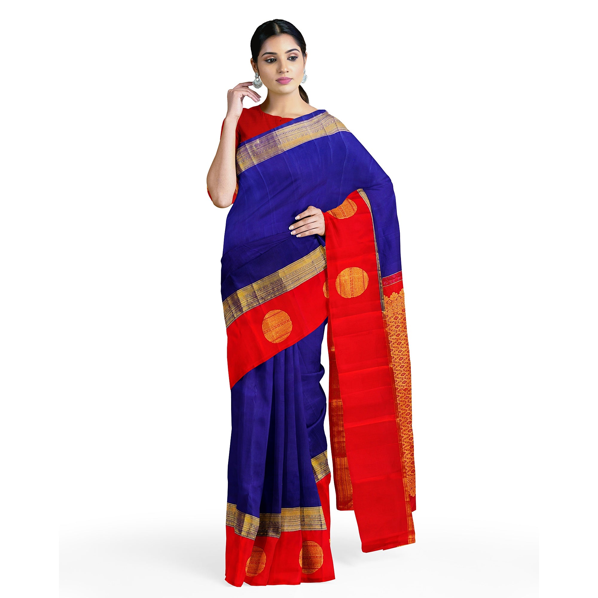 Ink Blue Kanjivaram Silk Saree with Kankambara Designer Border – Pure Handloom Bridal Saree Online - New Sudarshan Silks`