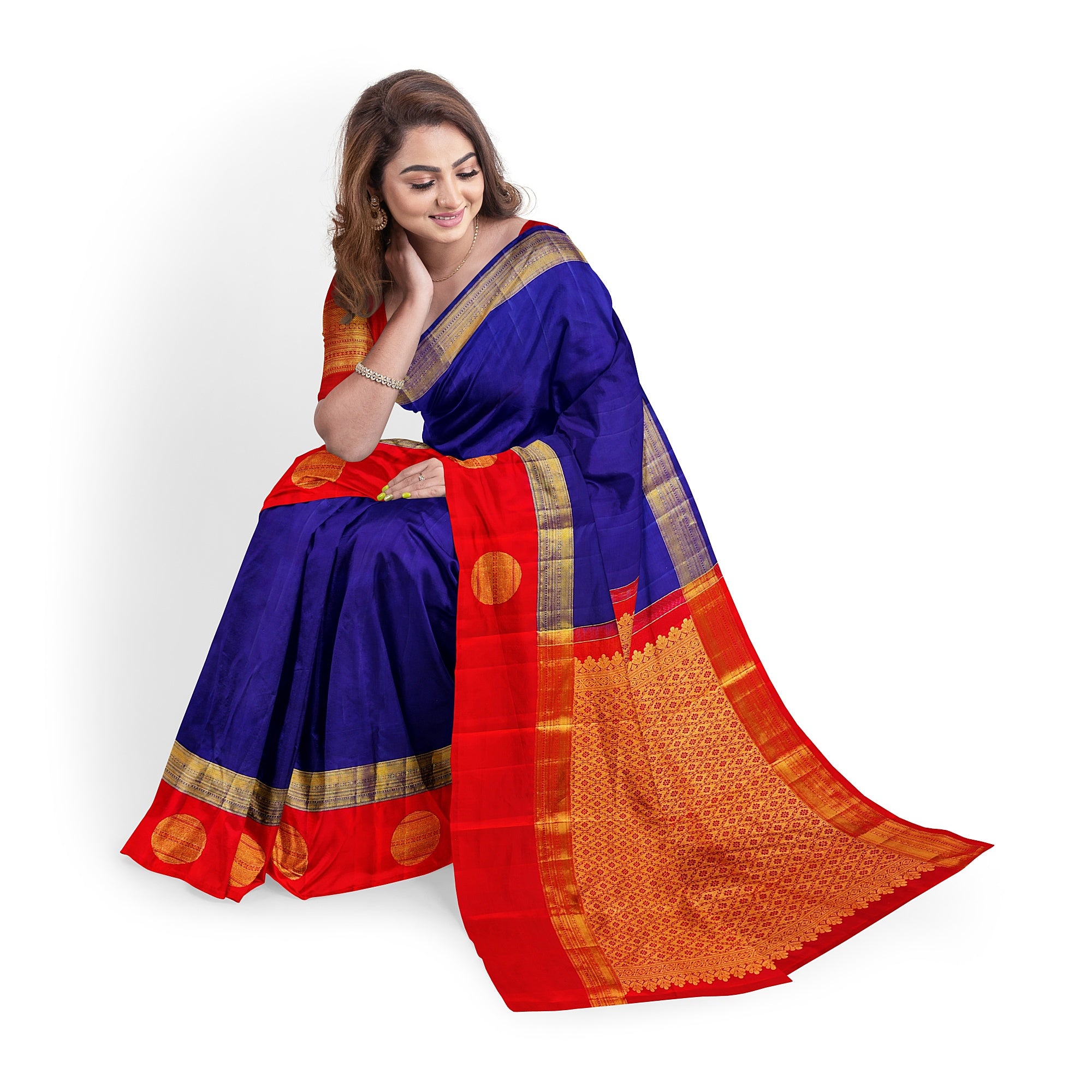 Ink Blue Kanjivaram Silk Saree with Kankambara Designer Border – Pure Handloom Bridal Saree Online - New Sudarshan Silks`