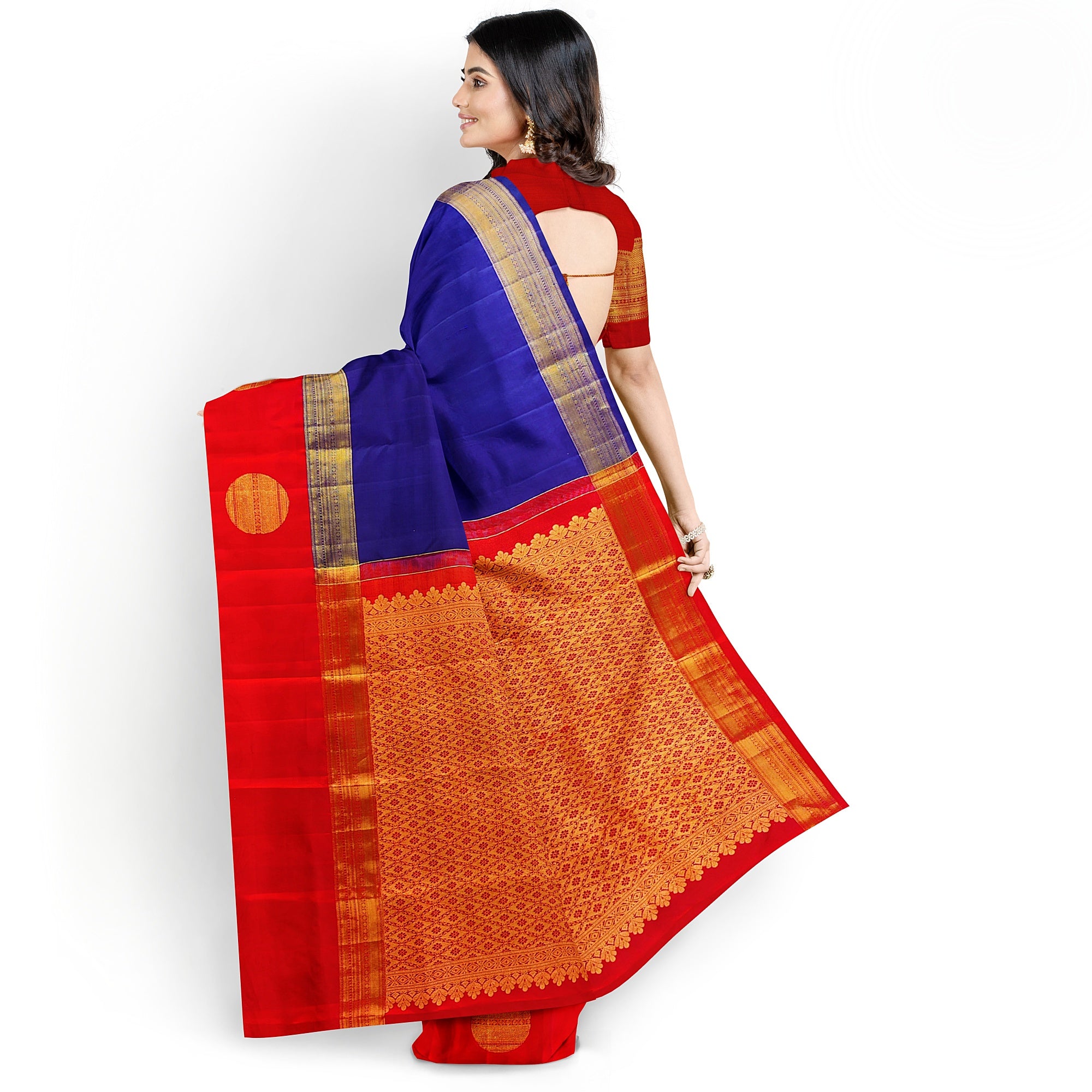 Ink Blue Kanjivaram Silk Saree with Kankambara Designer Border – Pure Handloom Bridal Saree Online - New Sudarshan Silks`