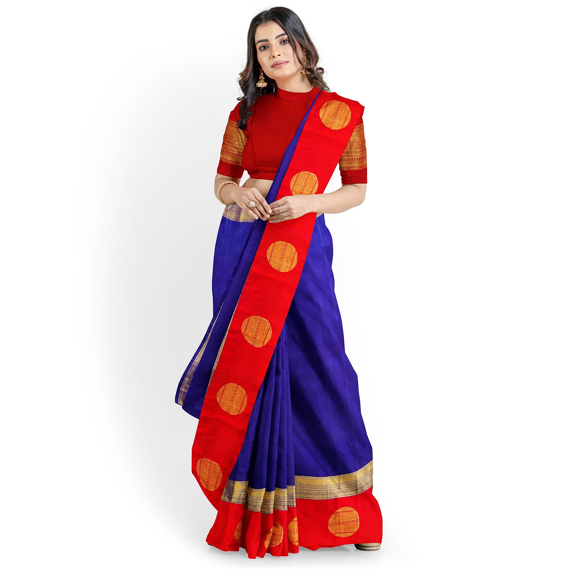 Ink Blue Kanjivaram Silk Saree with Kankambara Designer Border – Pure Handloom Bridal Saree Online - New Sudarshan Silks`