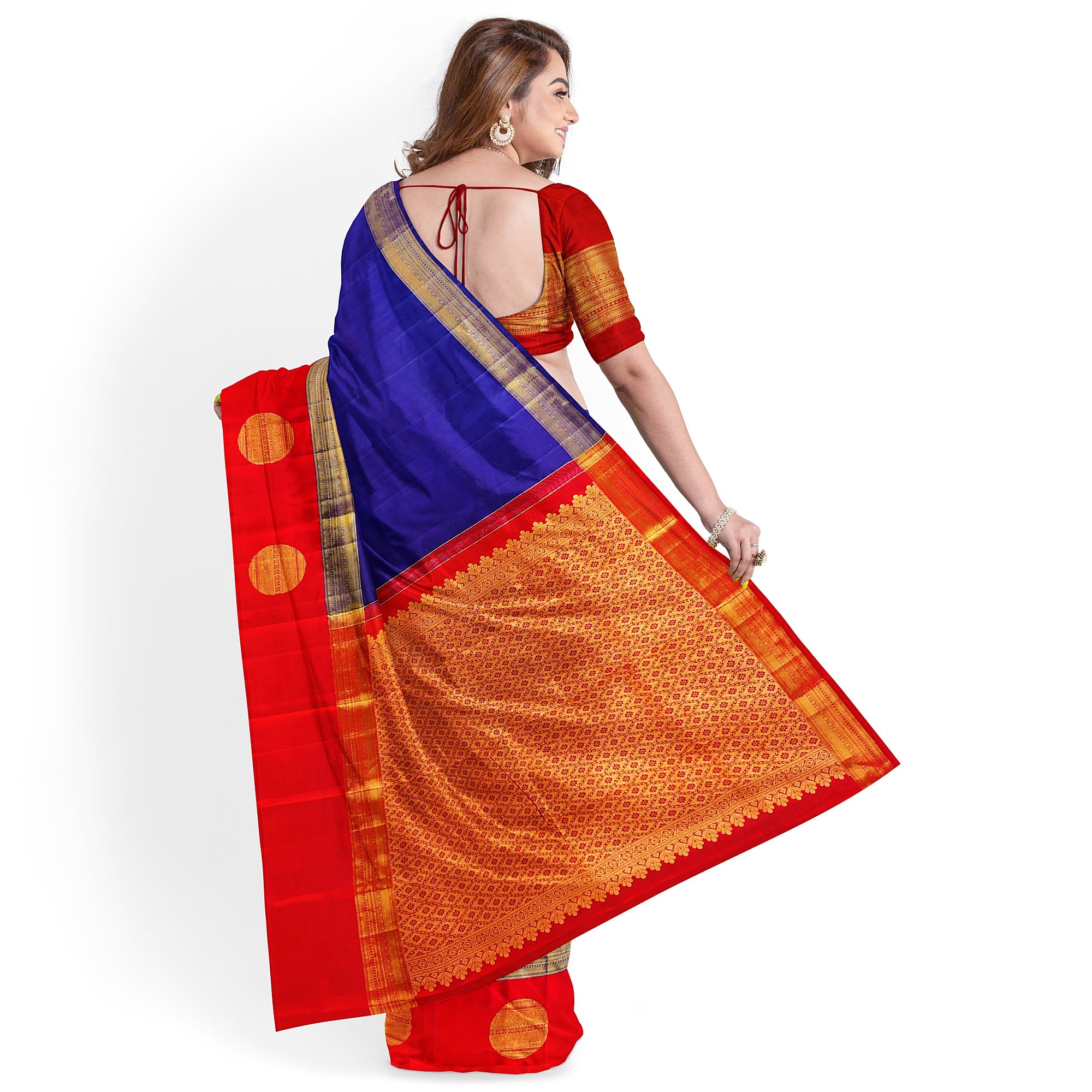 Ink Blue Kanjivaram Silk Saree with Kankambara Designer Border – Pure Handloom Bridal Saree Online - New Sudarshan Silks`