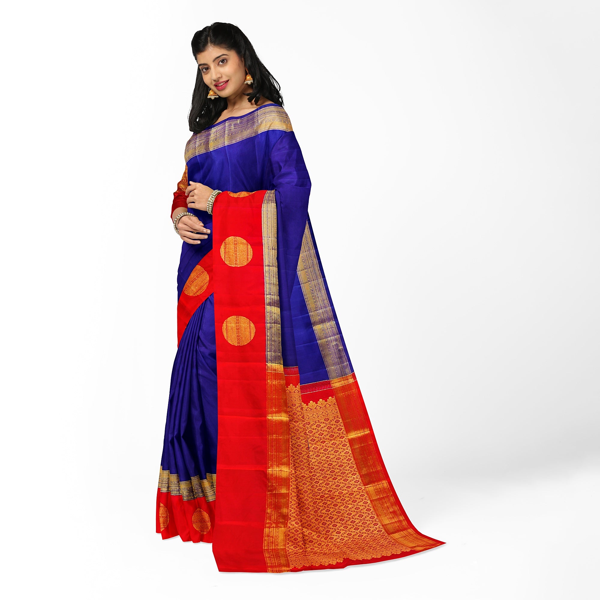 Ink Blue Kanjivaram Silk Saree with Kankambara Designer Border – Pure Handloom Bridal Saree Online - New Sudarshan Silks`