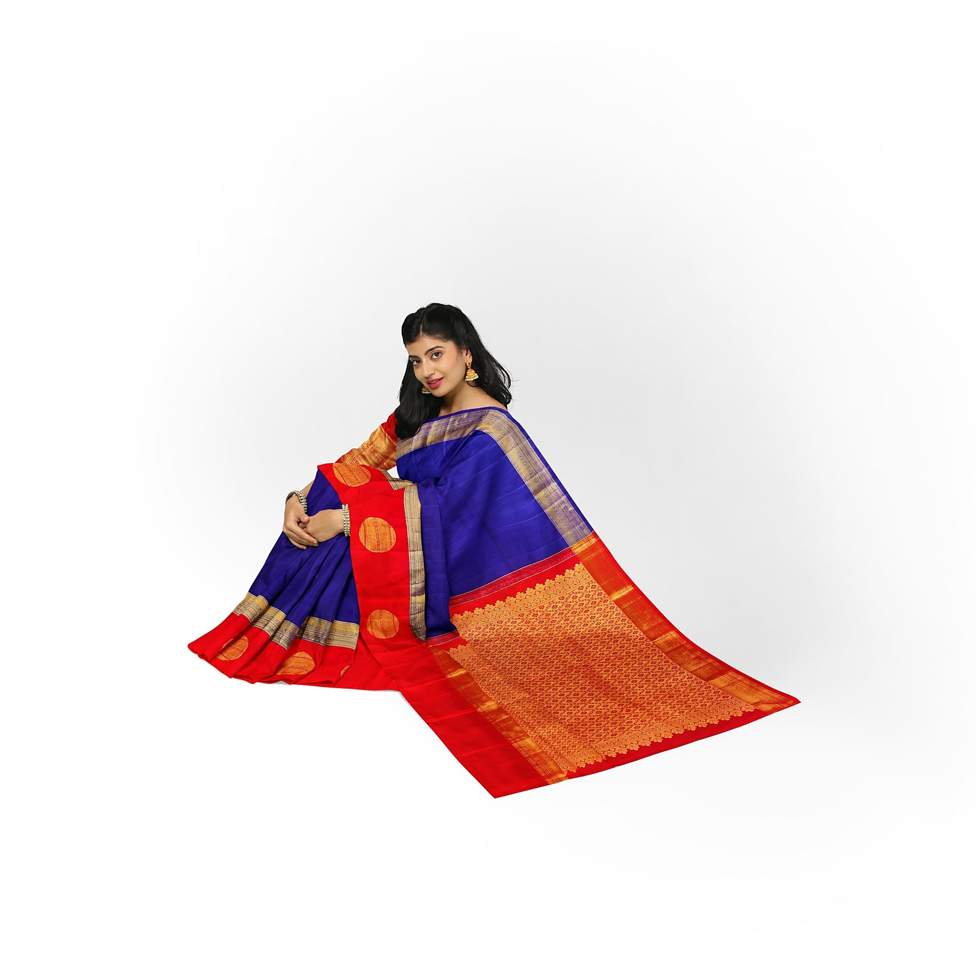 Ink Blue Kanjivaram Silk Saree with Kankambara Designer Border – Pure Handloom Bridal Saree Online - New Sudarshan Silks`