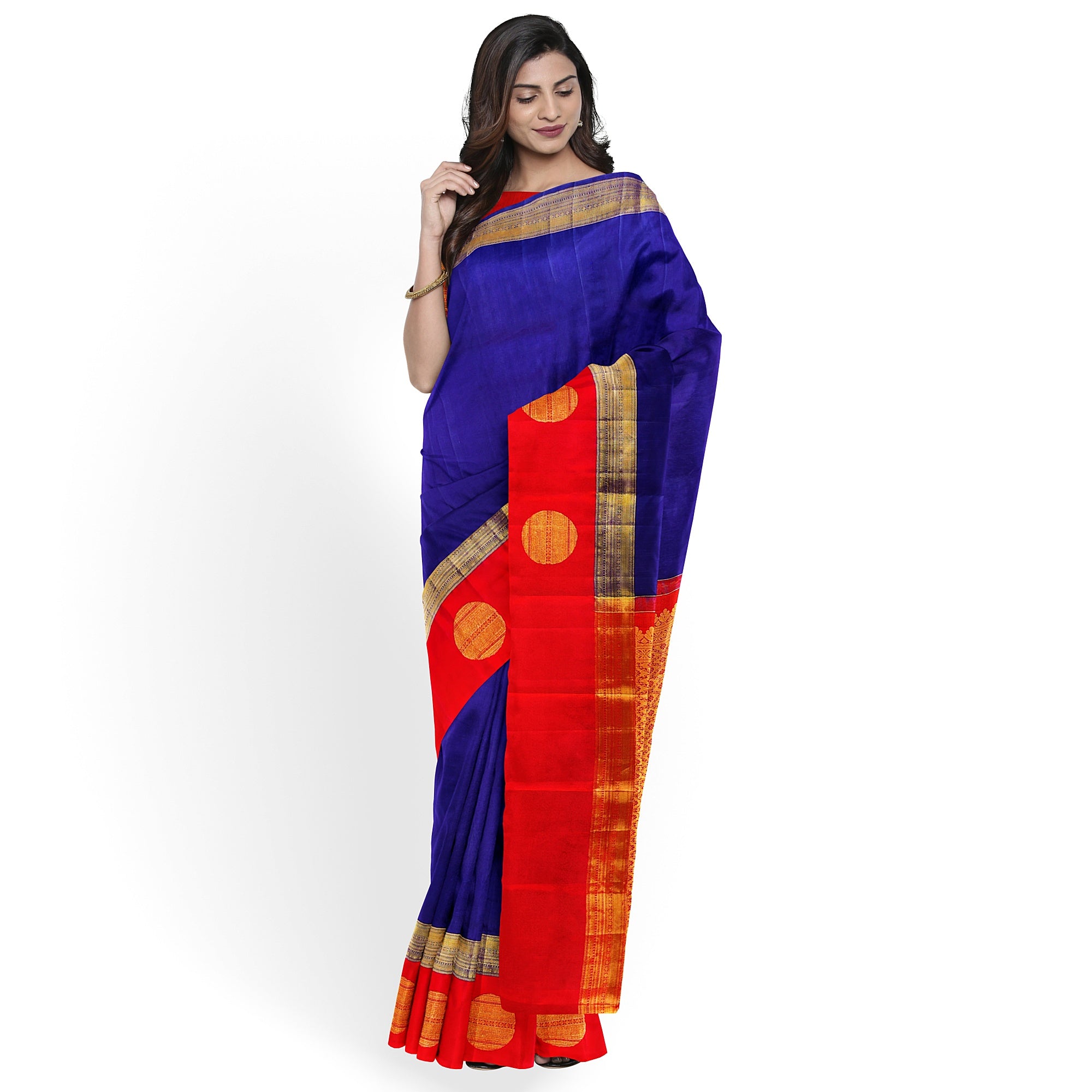 Ink Blue Kanjivaram Silk Saree with Kankambara Designer Border – Pure Handloom Bridal Saree Online - New Sudarshan Silks`