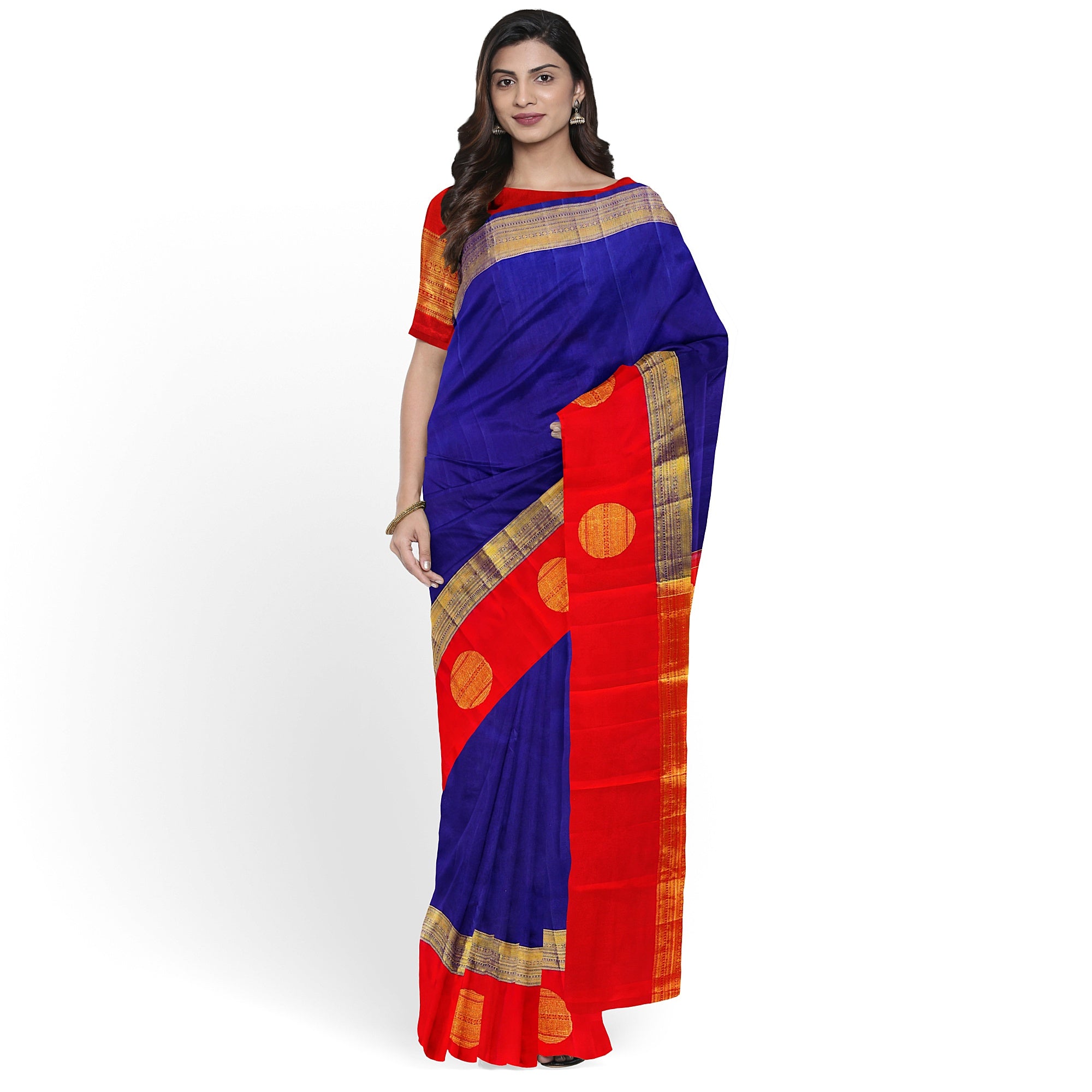 Ink Blue Kanjivaram Silk Saree with Kankambara Designer Border – Pure Handloom Bridal Saree Online - New Sudarshan Silks`