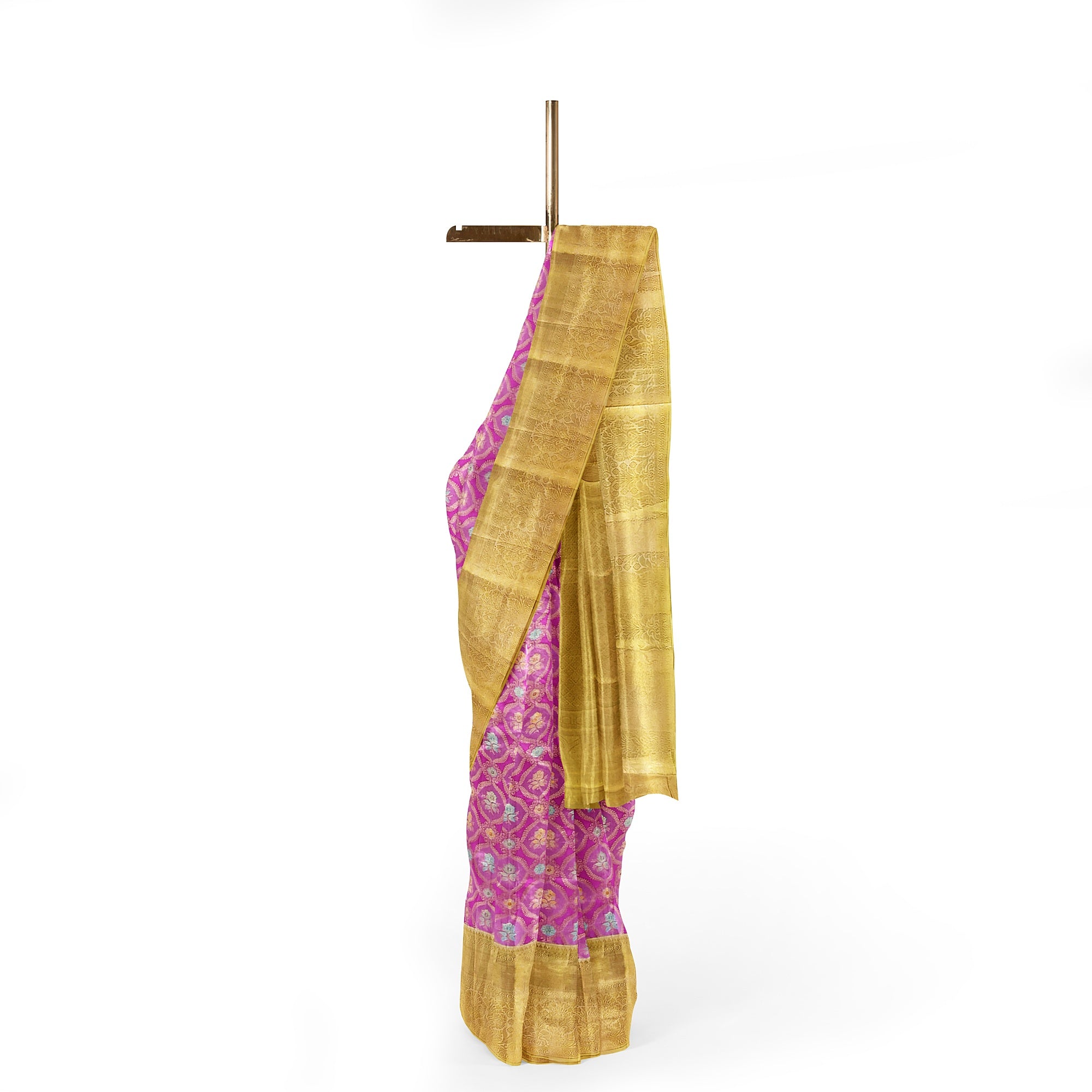Pink Kanjivaram Silk Saree with Gold Zari – Pure Handloom Bridal Saree Online - New Sudarshan Silks`