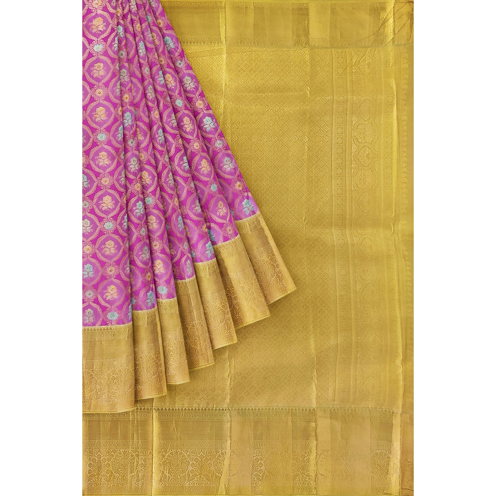 Pink Kanjivaram Silk Saree with Gold Zari – Pure Handloom Bridal Saree Online - New Sudarshan Silks`