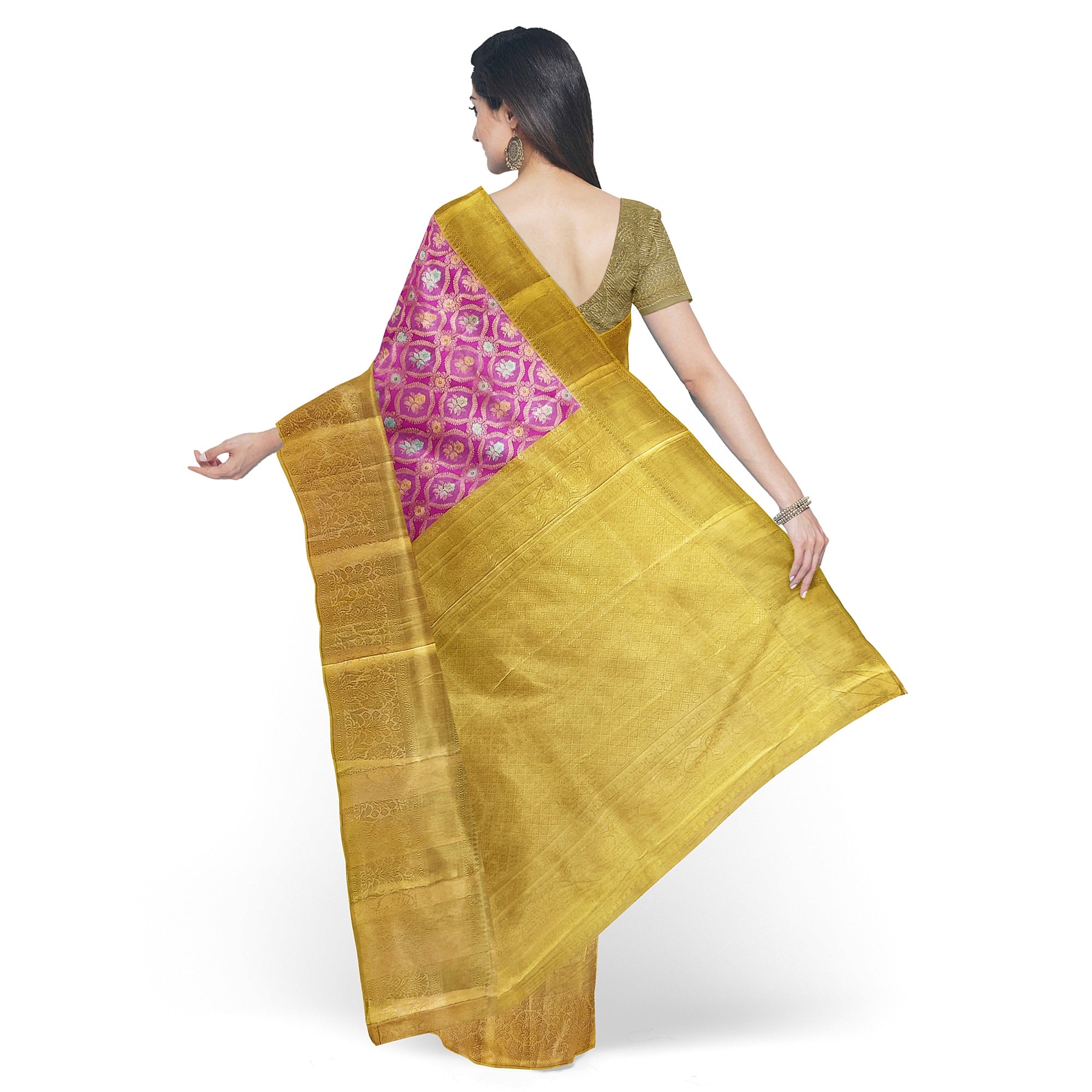 Pink Kanjivaram Silk Saree with Gold Zari – Pure Handloom Bridal Saree Online - New Sudarshan Silks`