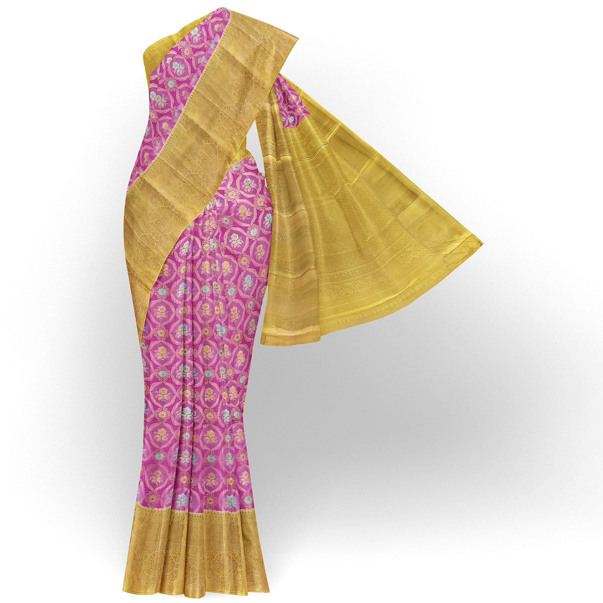 Pink Kanjivaram Silk Saree with Gold Zari – Pure Handloom Bridal Saree Online - New Sudarshan Silks`