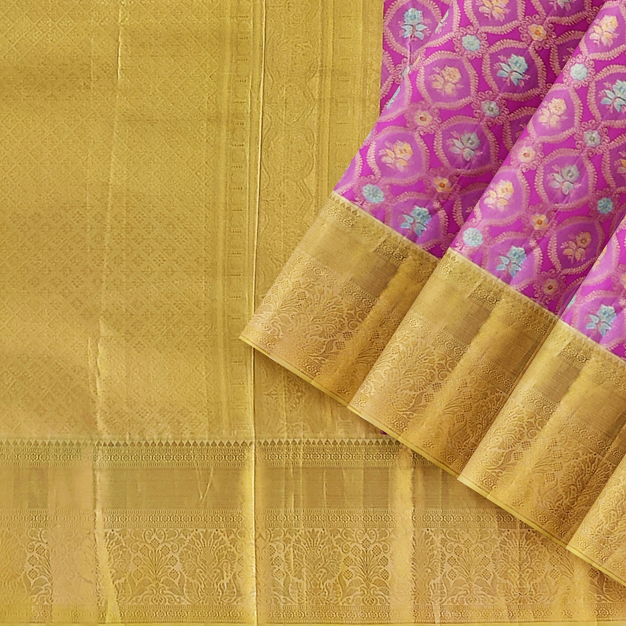Pink Kanjivaram Silk Saree with Gold Zari – Pure Handloom Bridal Saree Online - New Sudarshan Silks`