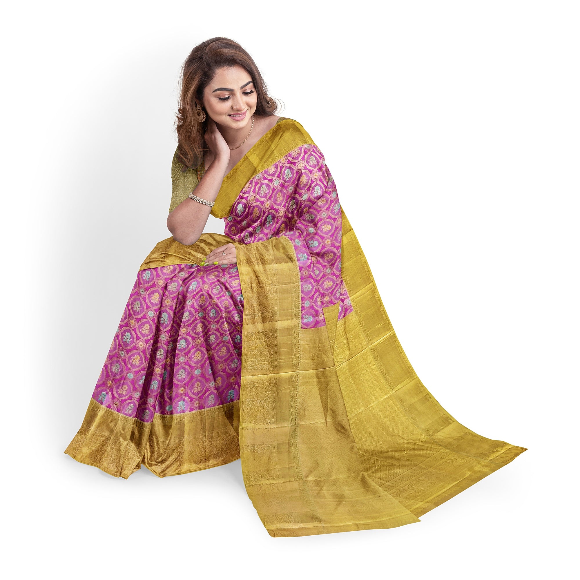 Pink Kanjivaram Silk Saree with Gold Zari – Pure Handloom Bridal Saree Online - New Sudarshan Silks`