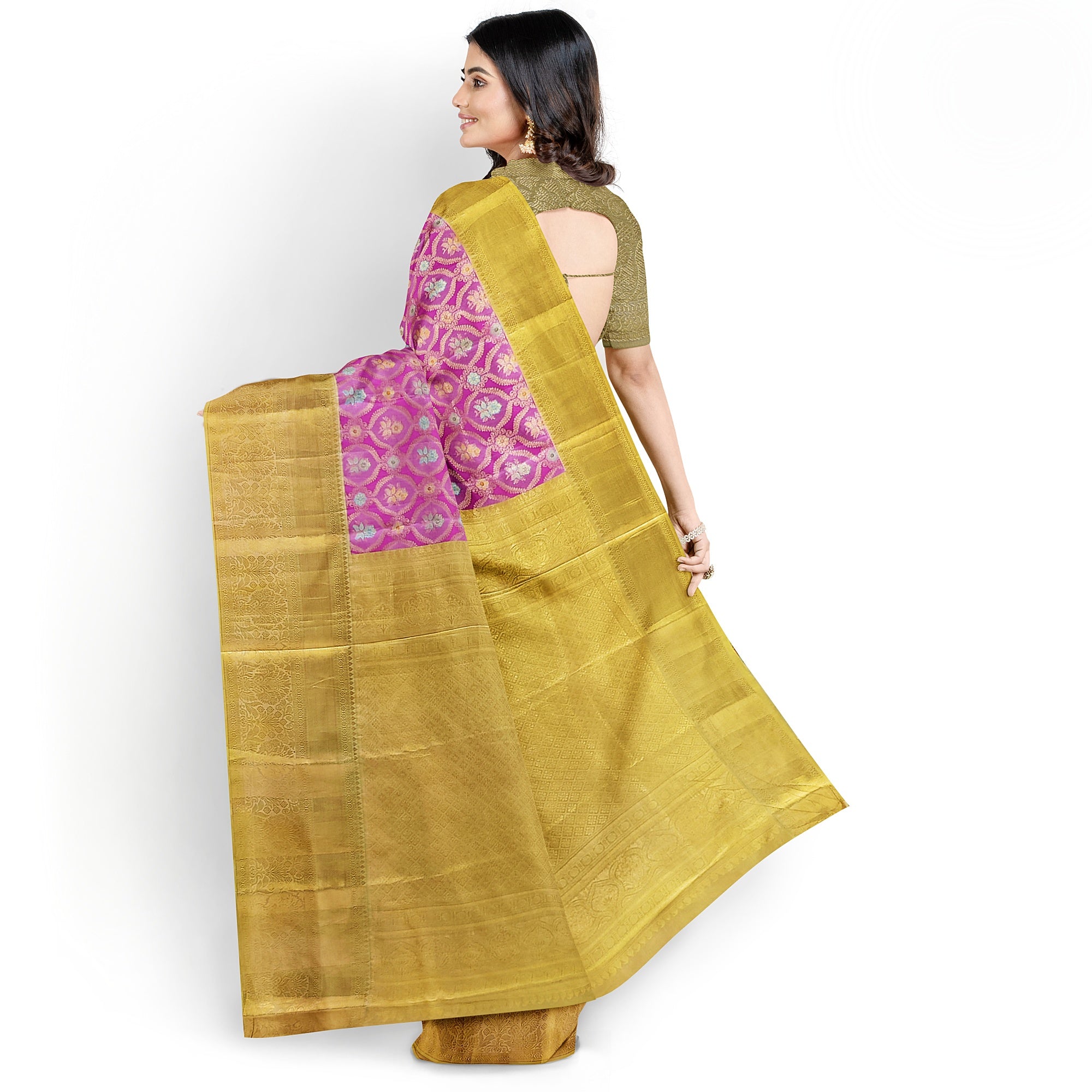 Pink Kanjivaram Silk Saree with Gold Zari – Pure Handloom Bridal Saree Online - New Sudarshan Silks`