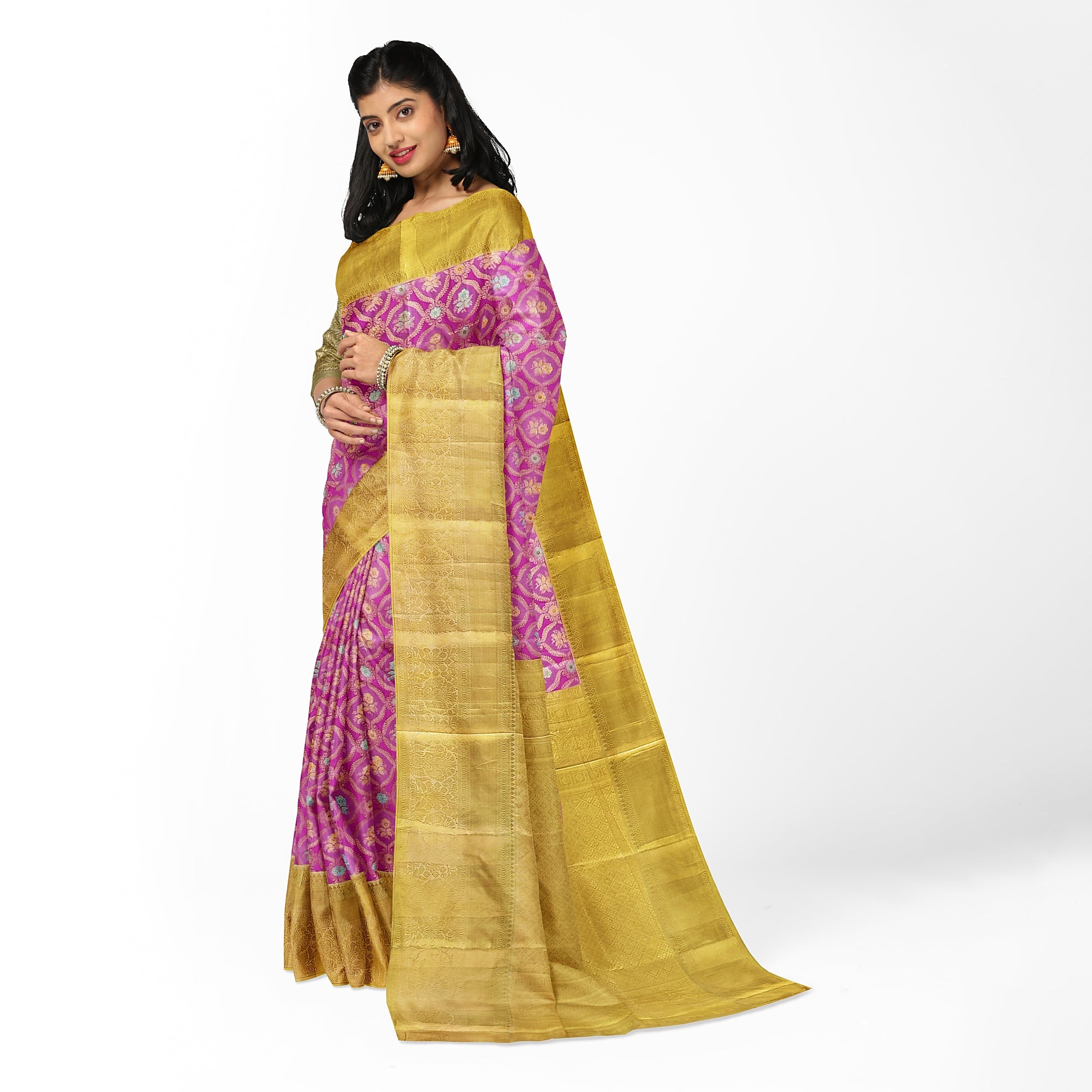 Pink Kanjivaram Silk Saree with Gold Zari – Pure Handloom Bridal Saree Online - New Sudarshan Silks`