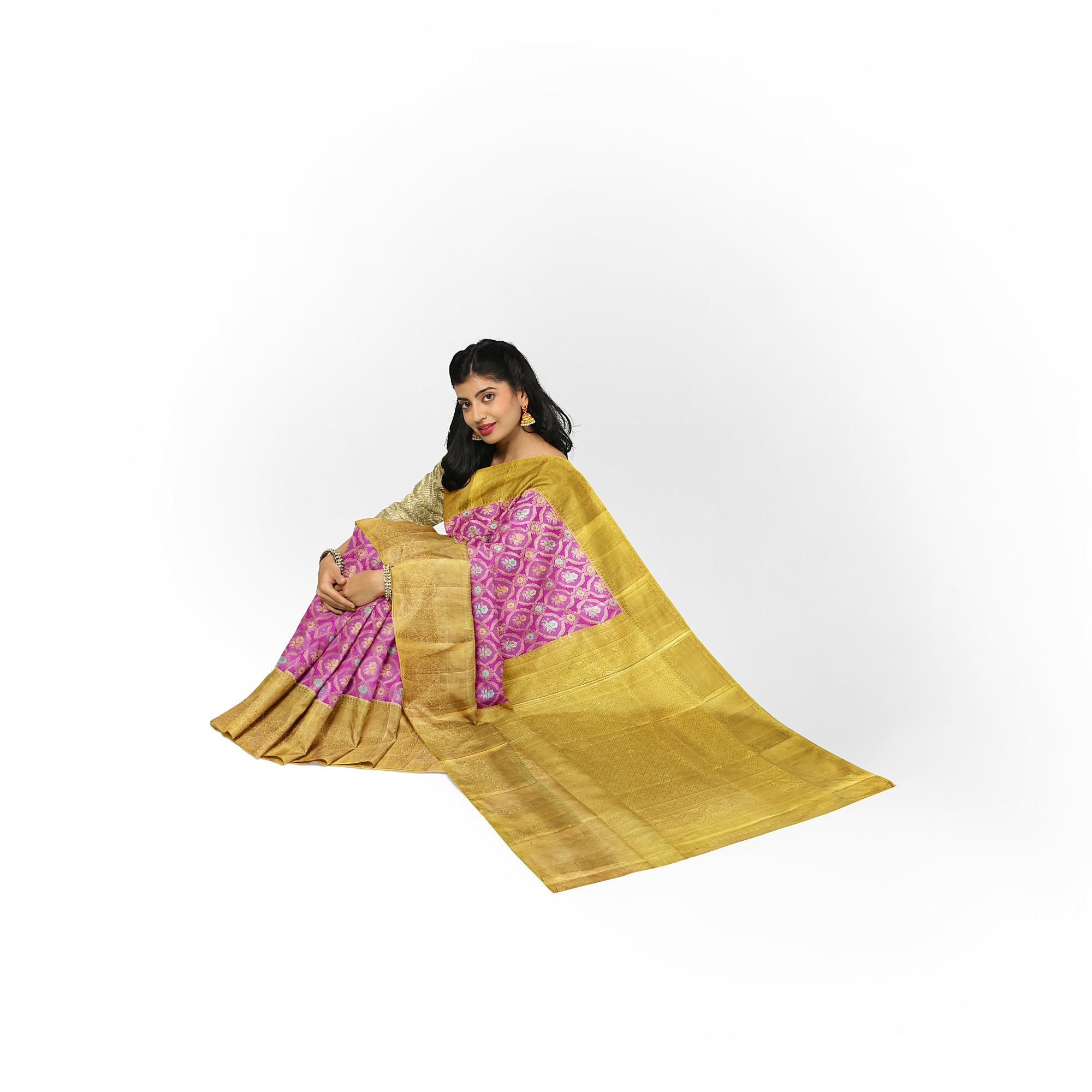 Pink Kanjivaram Silk Saree with Gold Zari – Pure Handloom Bridal Saree Online - New Sudarshan Silks`