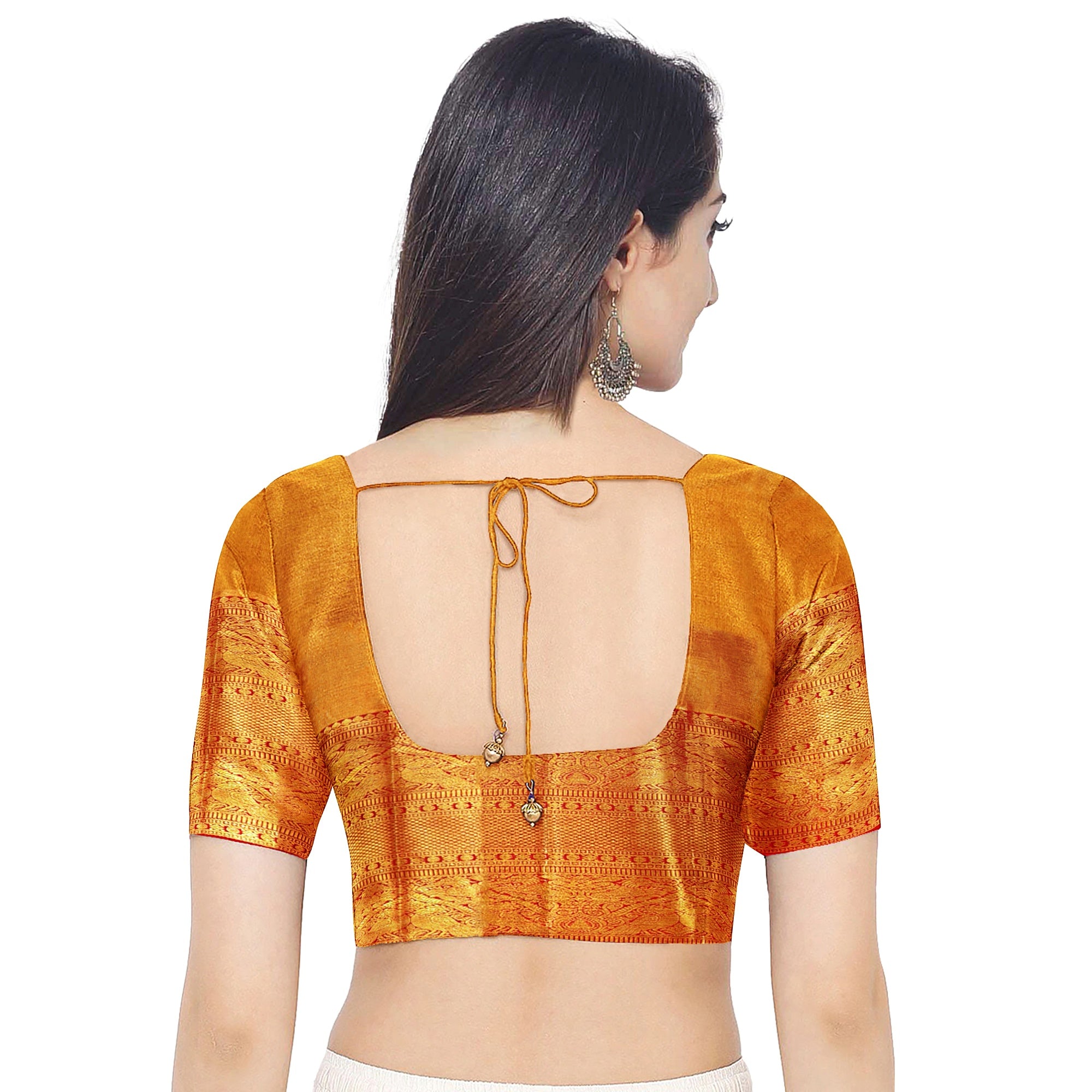 Orange Tissue Silk Kanjivaram Saree with Self Zari Border – Subtle Elegance in Handloom Weave Online - New Sudarshan Silks`