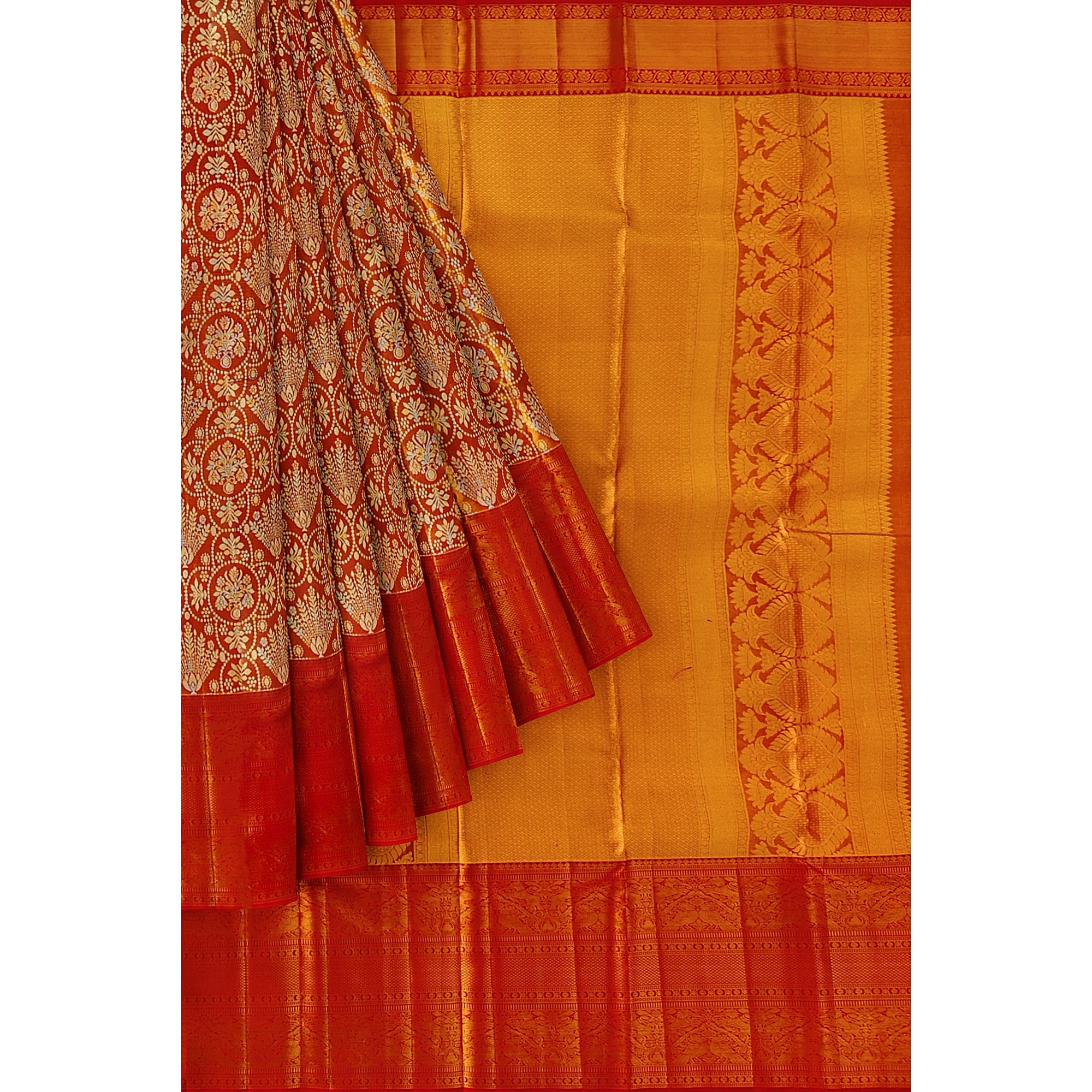 Orange Tissue Silk Kanjivaram Saree with Self Zari Border – Subtle Elegance in Handloom Weave Online - New Sudarshan Silks`