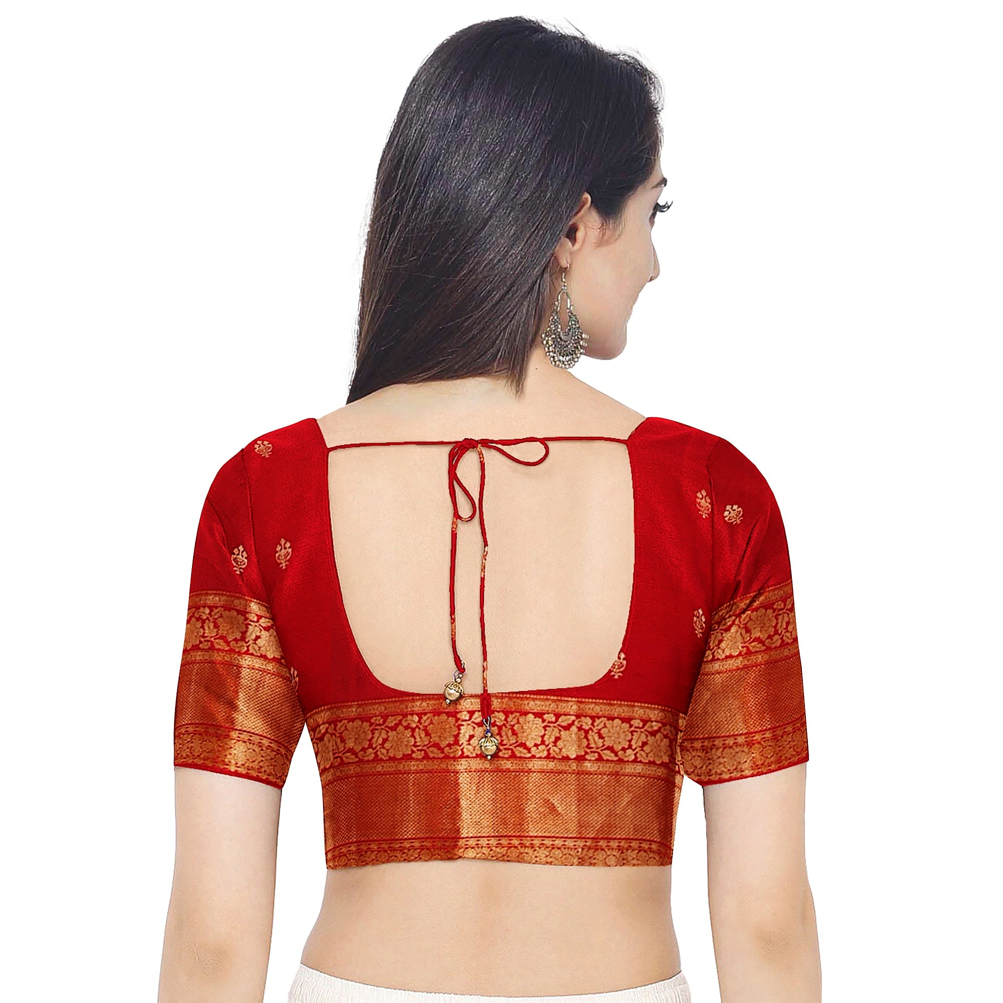 Red Kanjivaram Silk Saree with Peach Contrast Blouse – Traditional Bridal Saree Online - New Sudarshan Silks`