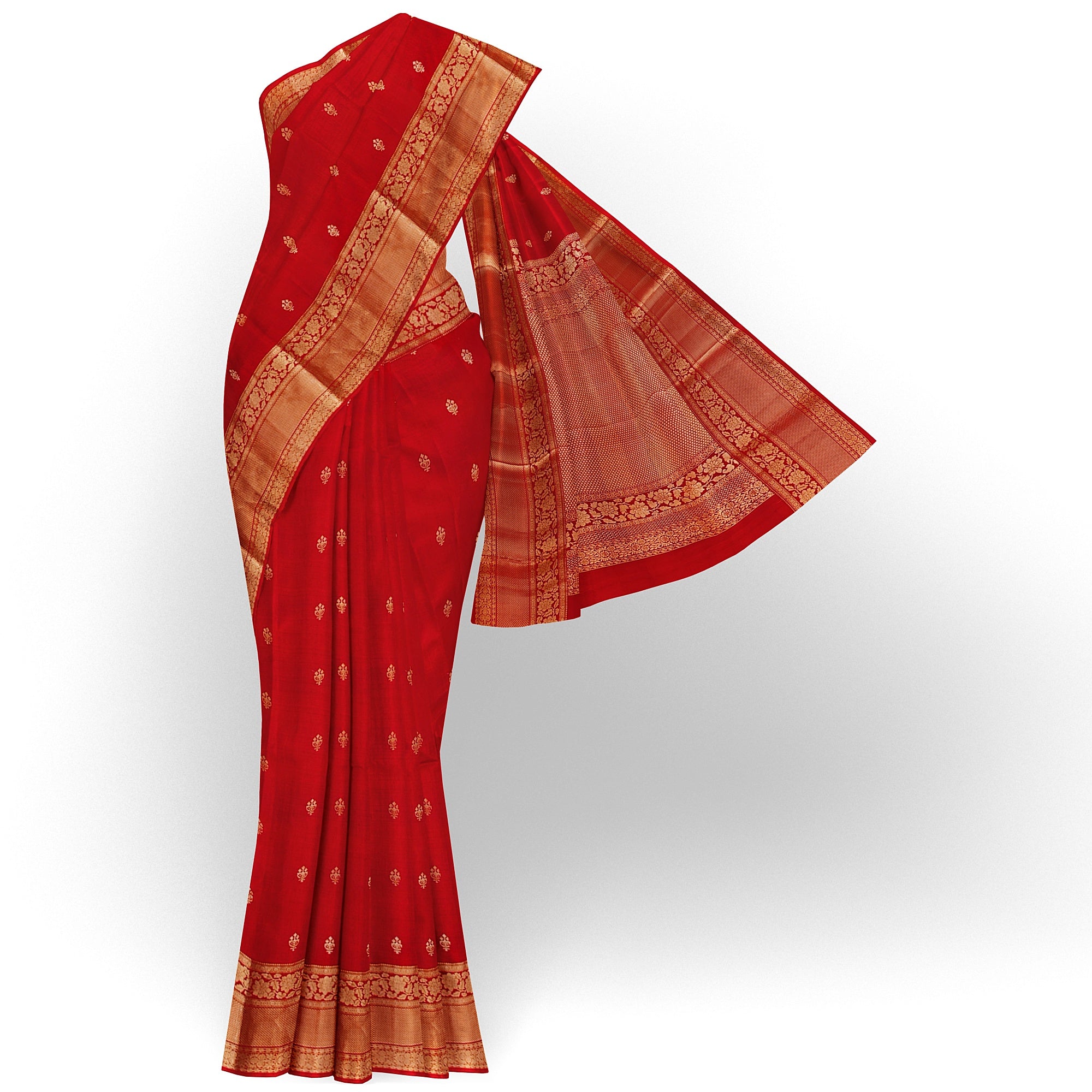 Red Kanjivaram Silk Saree with Peach Contrast Blouse – Traditional Bridal Saree Online - New Sudarshan Silks`