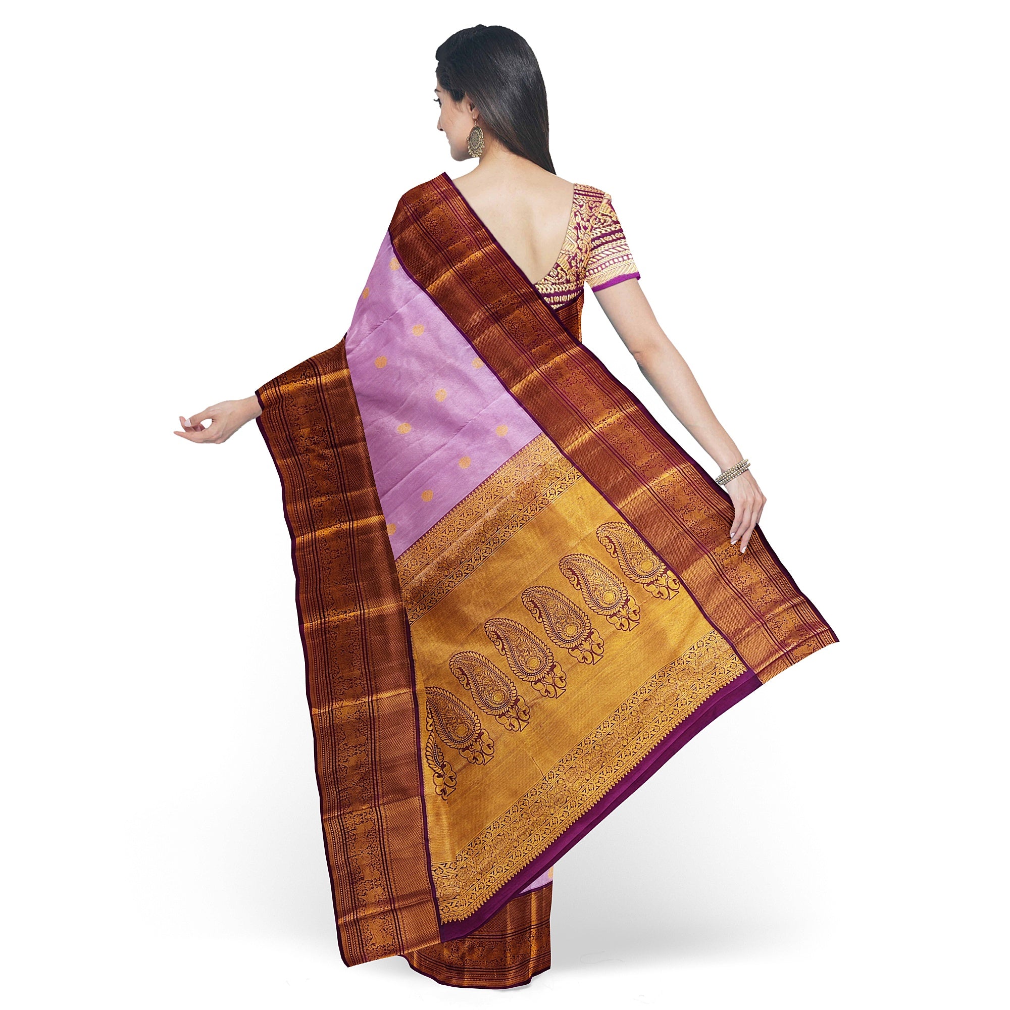 Light Pink Kanjivaram Silk Saree with Maroon Zari Border – Graceful Wedding Silk Saree Online - New Sudarshan Silks`