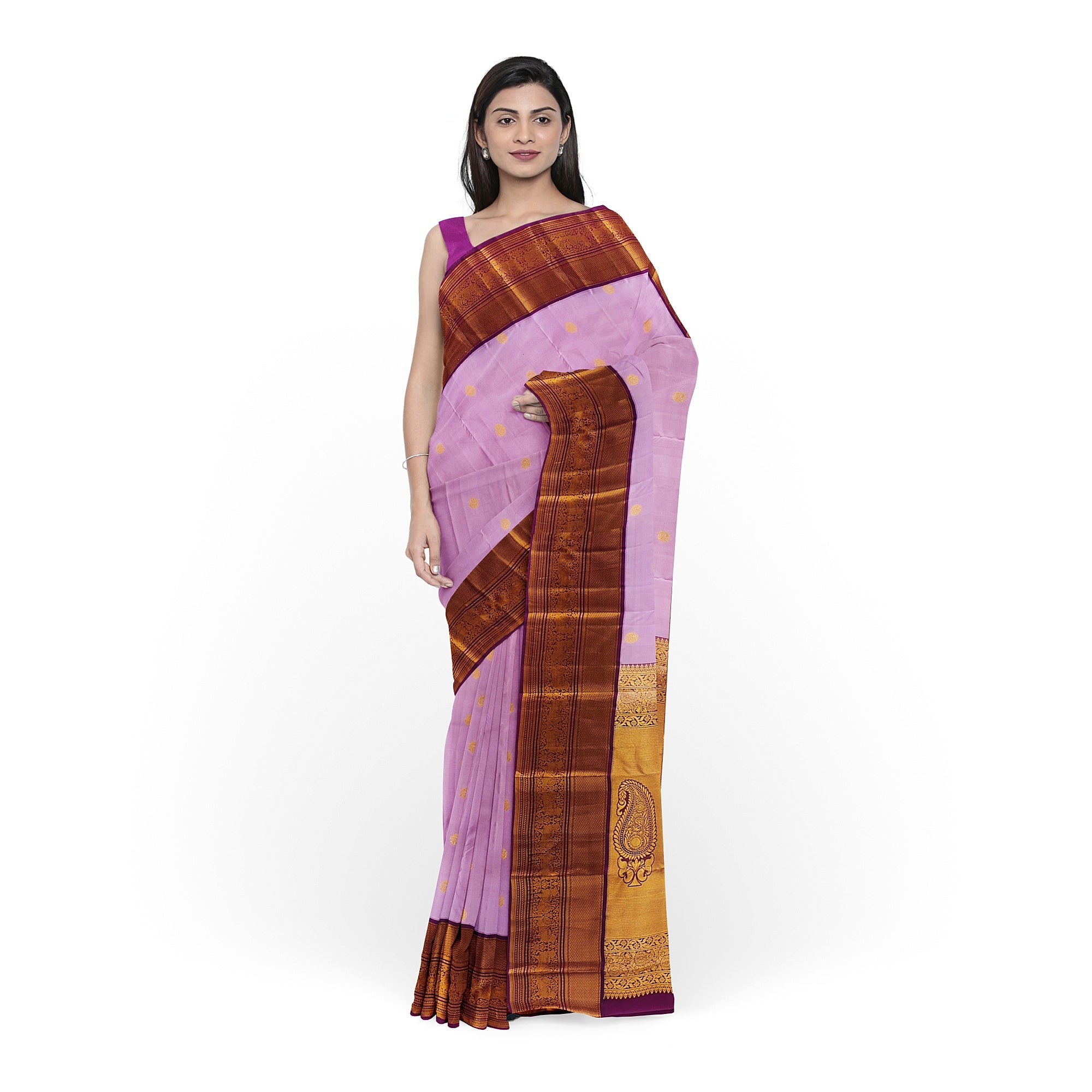 Light Pink Kanjivaram Silk Saree with Maroon Zari Border – Graceful Wedding Silk Saree Online - New Sudarshan Silks`