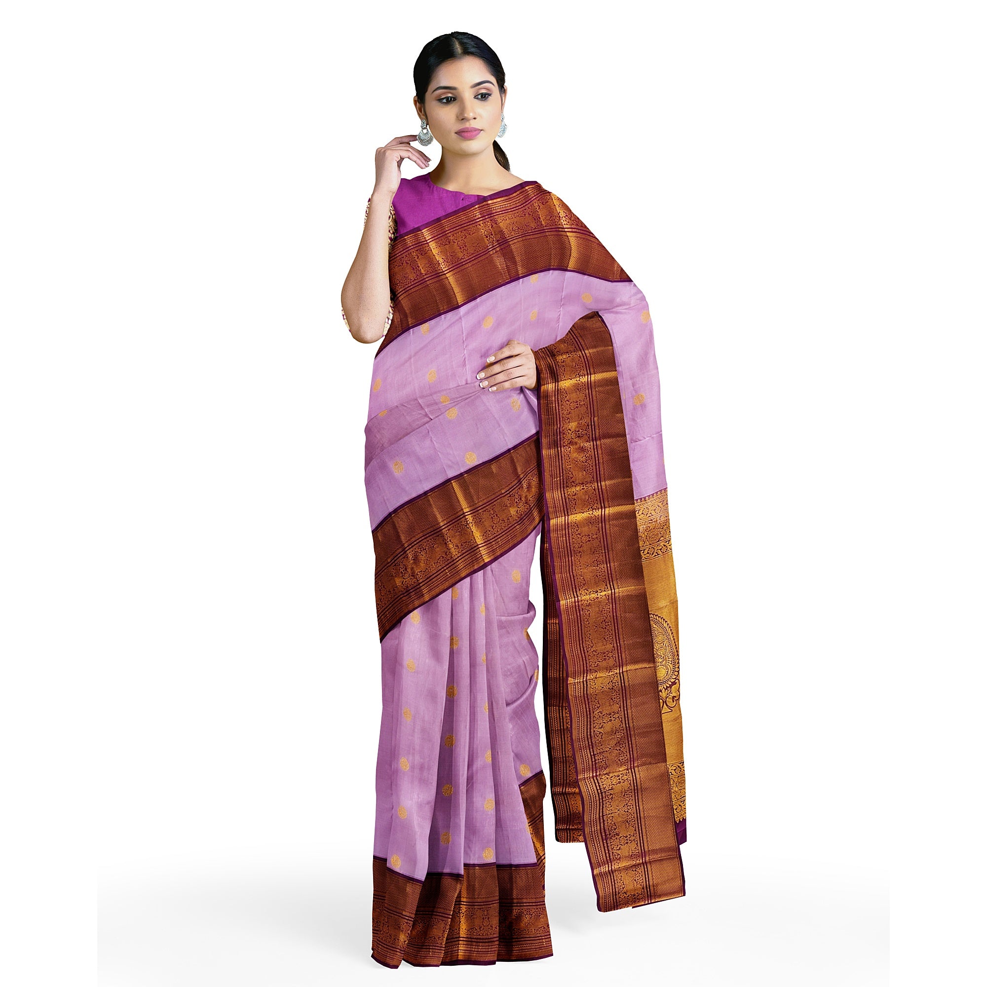Light Pink Kanjivaram Silk Saree with Maroon Zari Border – Graceful Wedding Silk Saree Online - New Sudarshan Silks`