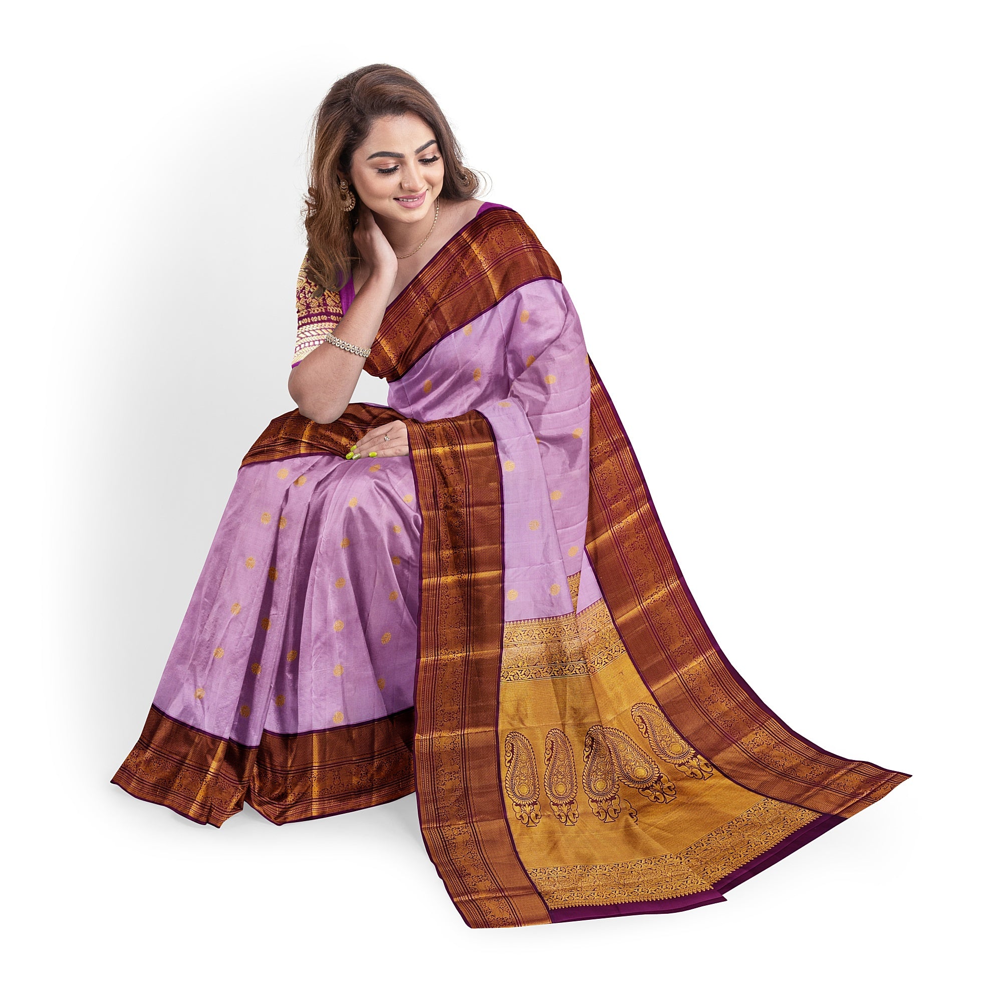 Light Pink Kanjivaram Silk Saree with Maroon Zari Border – Graceful Wedding Silk Saree Online - New Sudarshan Silks`