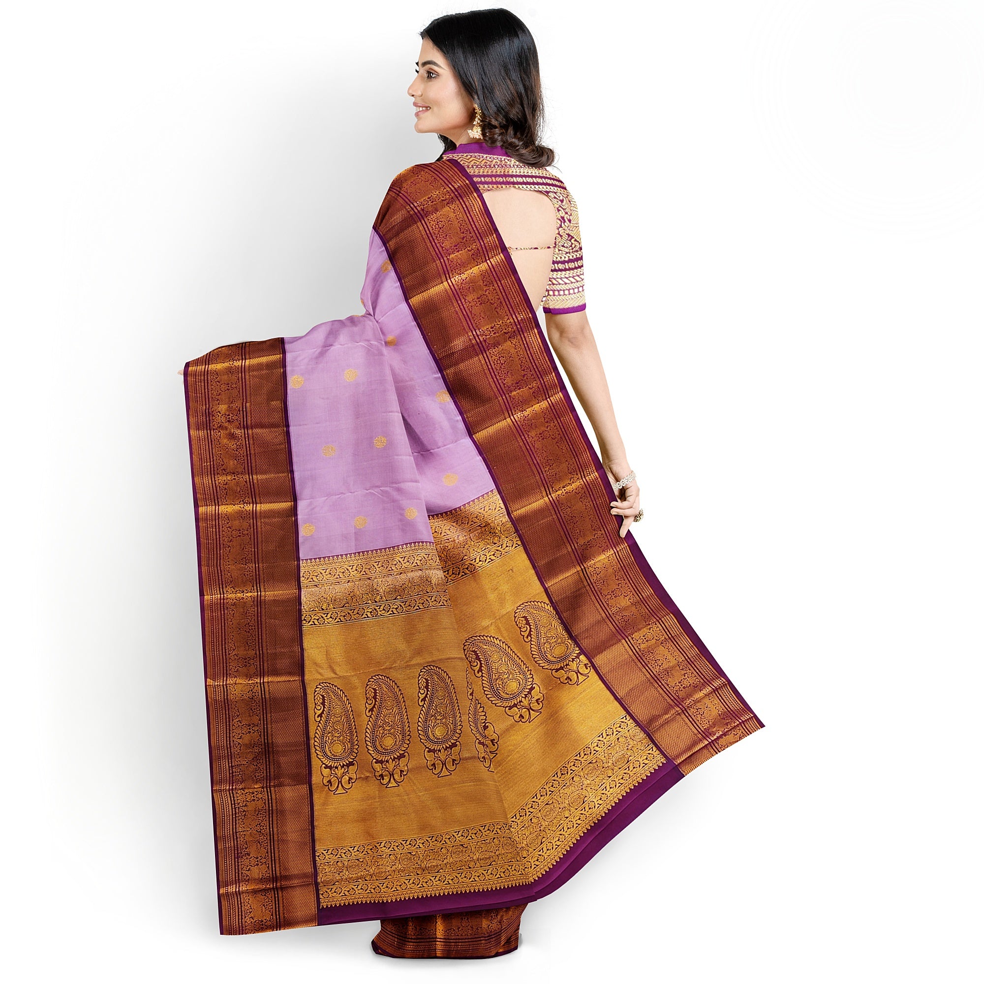 Light Pink Kanjivaram Silk Saree with Maroon Zari Border – Graceful Wedding Silk Saree Online - New Sudarshan Silks`