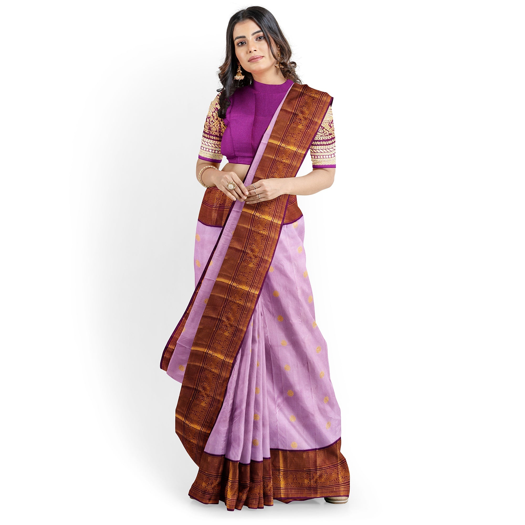 Light Pink Kanjivaram Silk Saree with Maroon Zari Border – Graceful Wedding Silk Saree Online - New Sudarshan Silks`