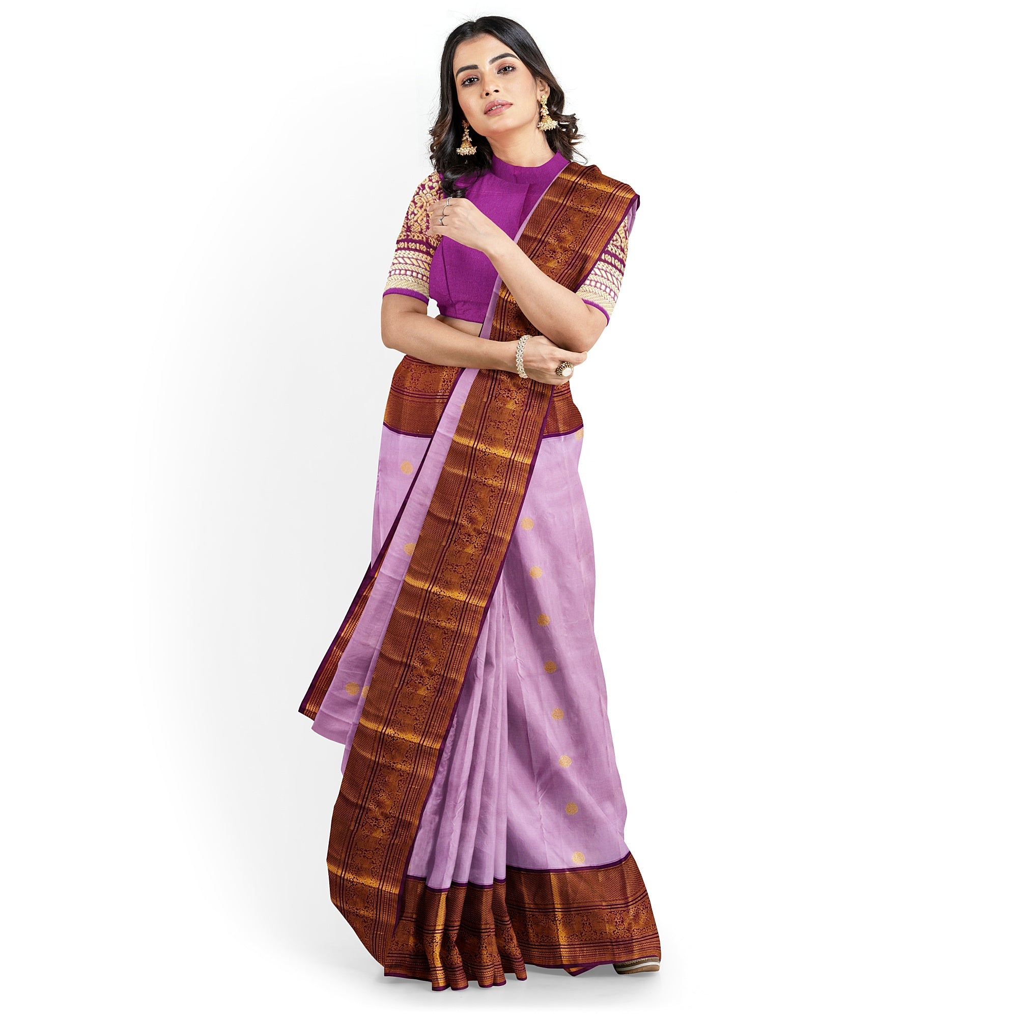 Light Pink Kanjivaram Silk Saree with Maroon Zari Border – Graceful Wedding Silk Saree Online - New Sudarshan Silks`